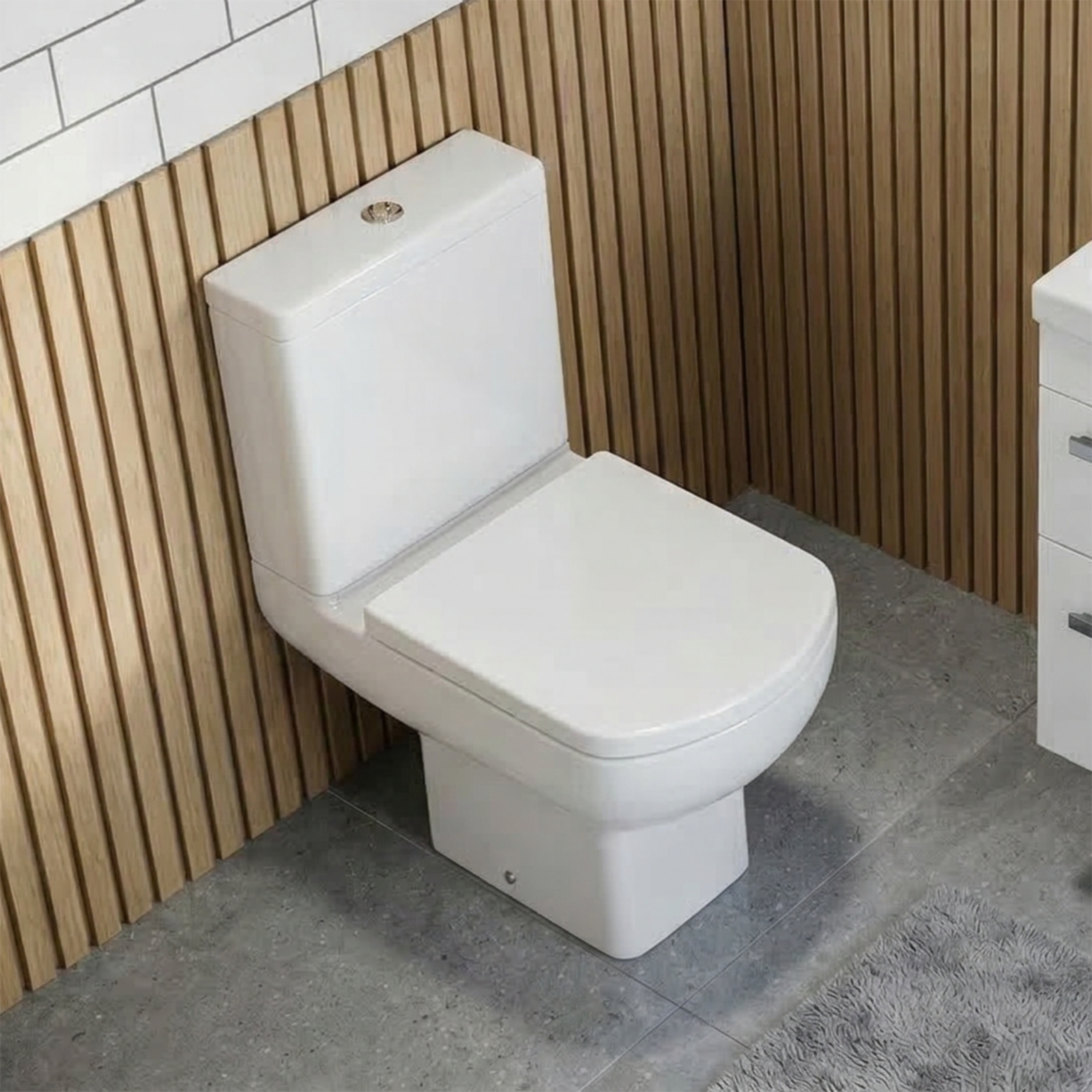 Nanuya Cloakroom 500mm White Wall Hung 2 Drawer Vanity Basin Unit & Close Coupled Toilet with Soft Close Seat