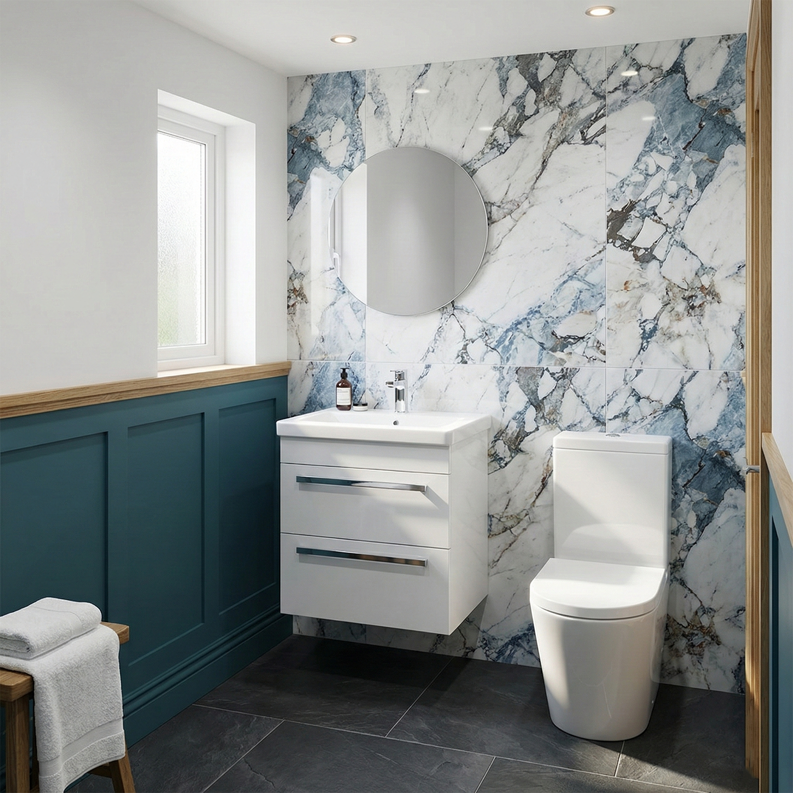 Nanuya Cloakroom 500mm Wall Hung 2 Drawer Vanity & Close Coupled Toilet with Soft Close Seat