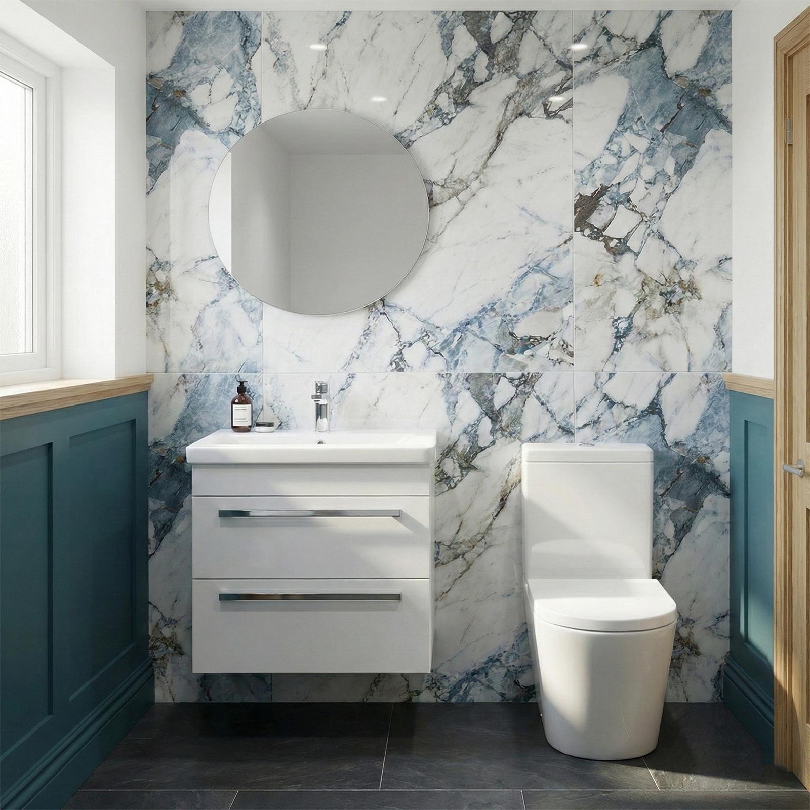 Nanuya Cloakroom 500mm Wall Hung 2 Drawer Vanity & Close Coupled Toilet with Soft Close Seat