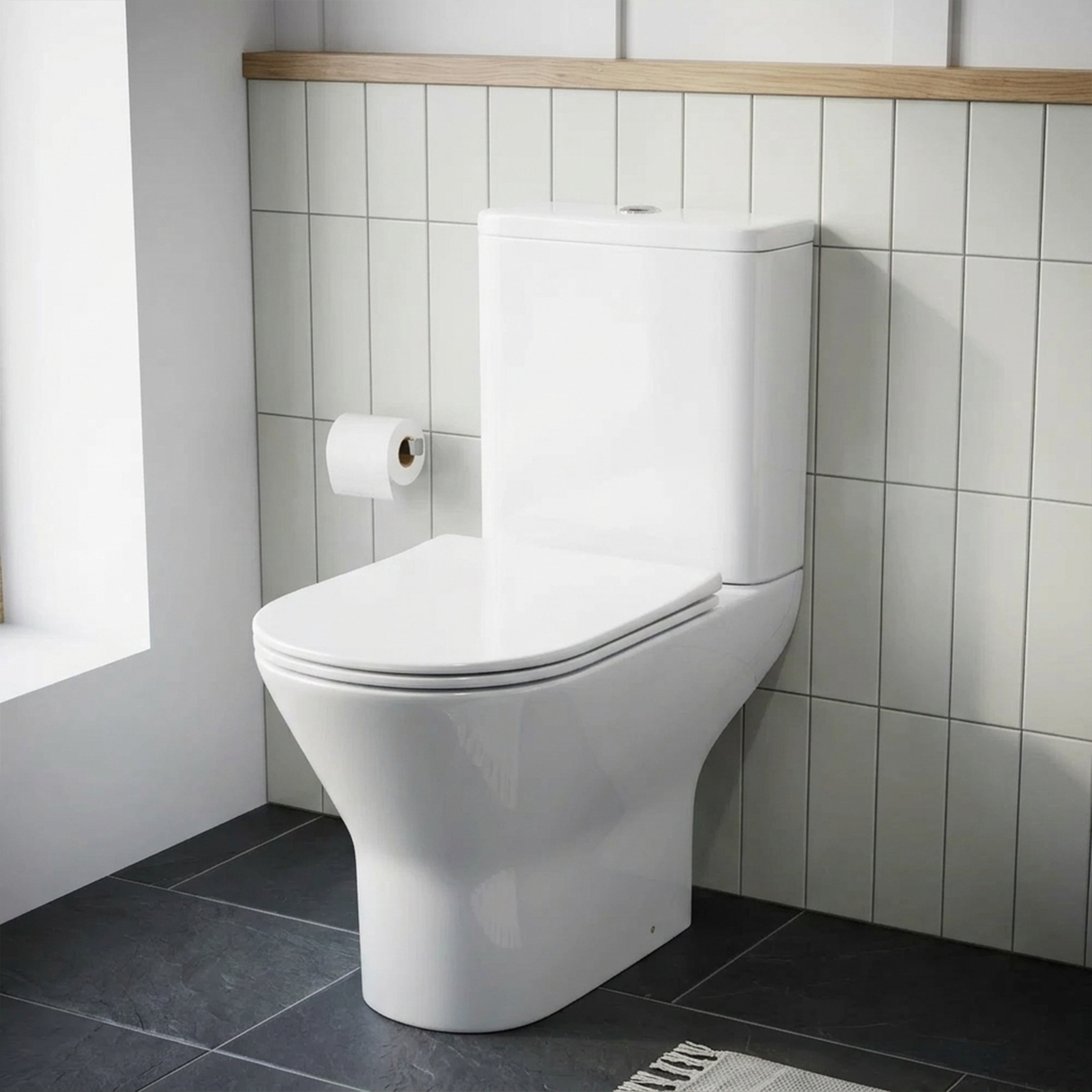 Nanuya Cloakroom 500mm White Wall Hung 2 Drawer Vanity Basin Unit & Close Coupled Toilet with Soft Close Seat