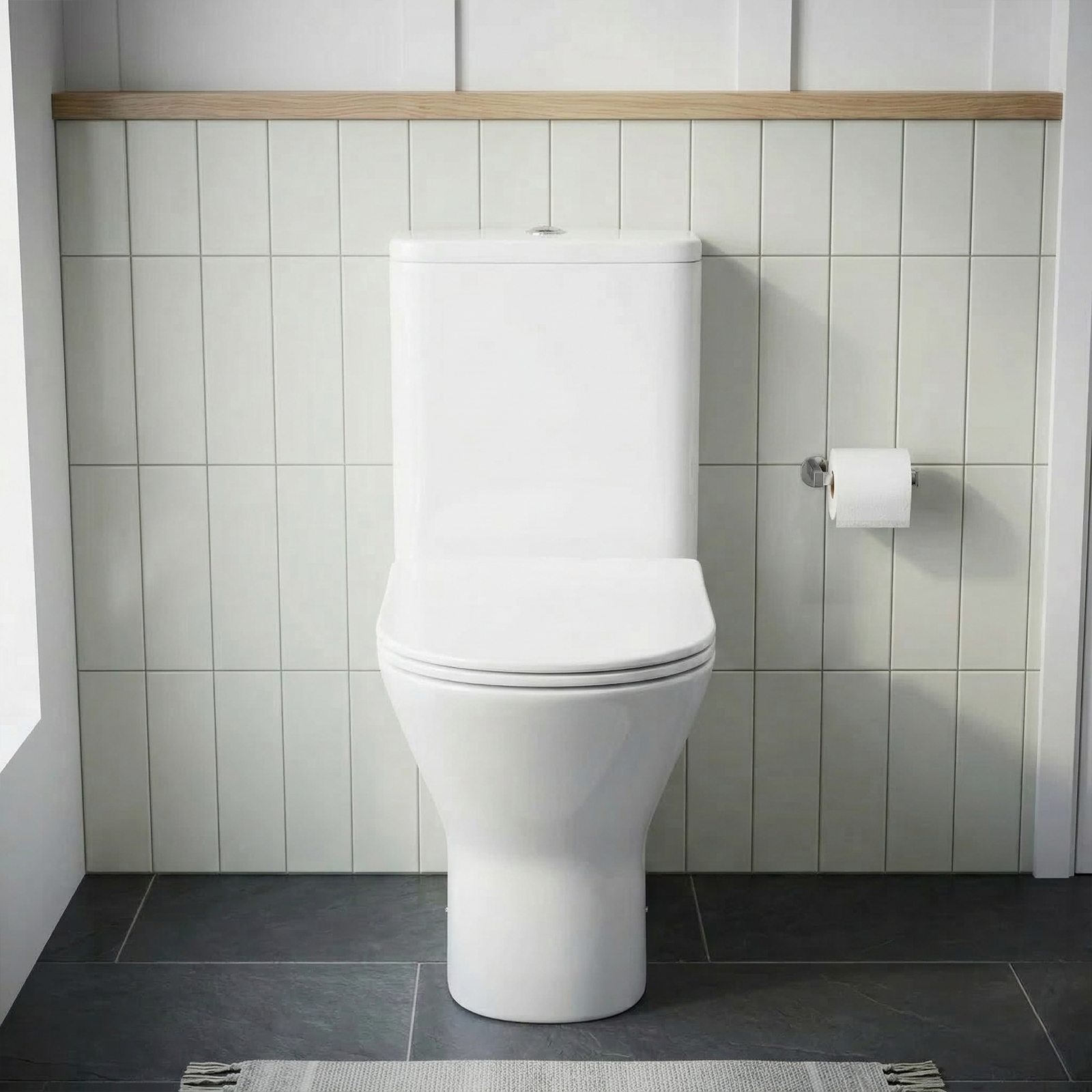 Nanuya Cloakroom 500mm White Wall Hung 2 Drawer Vanity Basin Unit & Close Coupled Toilet with Soft Close Seat
