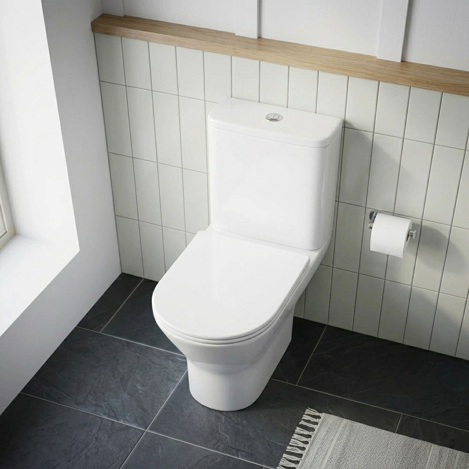 Nanuya Cloakroom 500mm White Wall Hung 2 Drawer Vanity Basin Unit & Close Coupled Toilet with Soft Close Seat