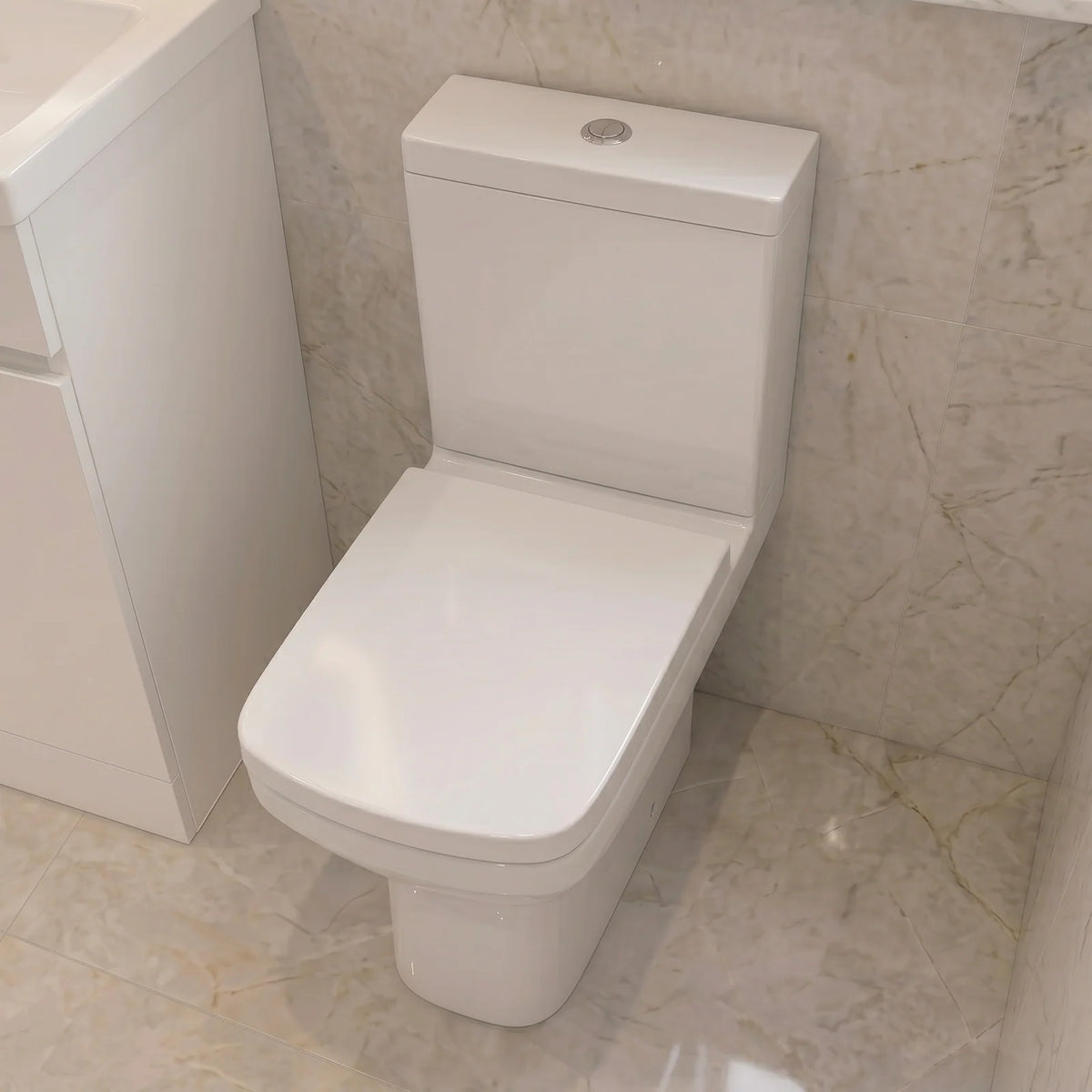Bathroom Suite - Alaska 1700mm Bathtub with Bath Screen, 600mm Basin Vanity & Close Coupled Toilet Set with Brushed Brass Fittings