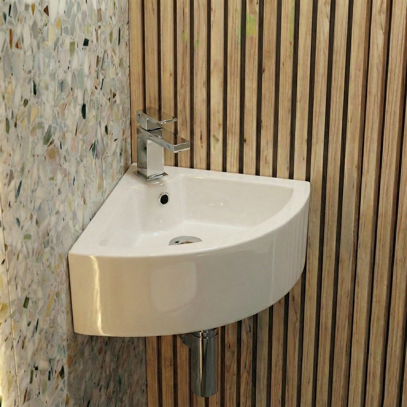 Alexa Cloakroom Close Coupled Toilet & Corner Wall Hung Basin Set