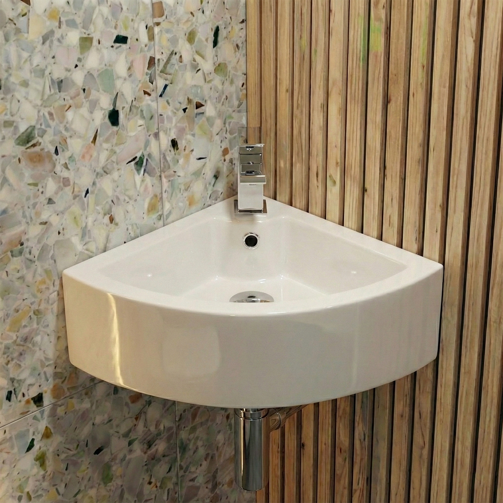 Alexa Cloakroom Close Coupled Toilet & Corner Wall Hung Basin Set