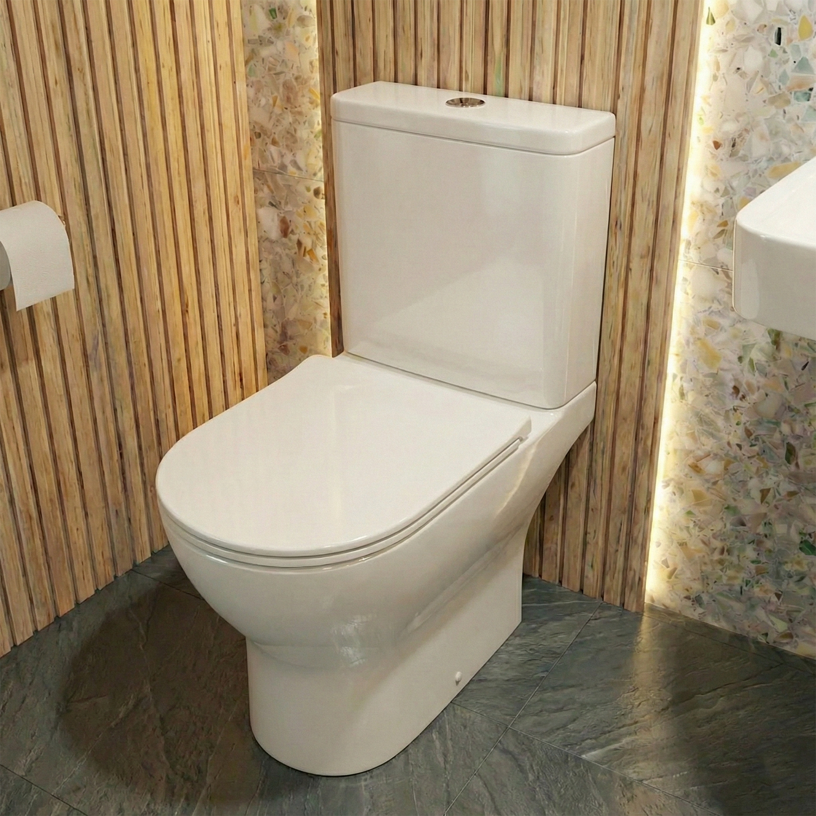 Alexa Cloakroom Close Coupled Toilet & Corner Wall Hung Basin Set
