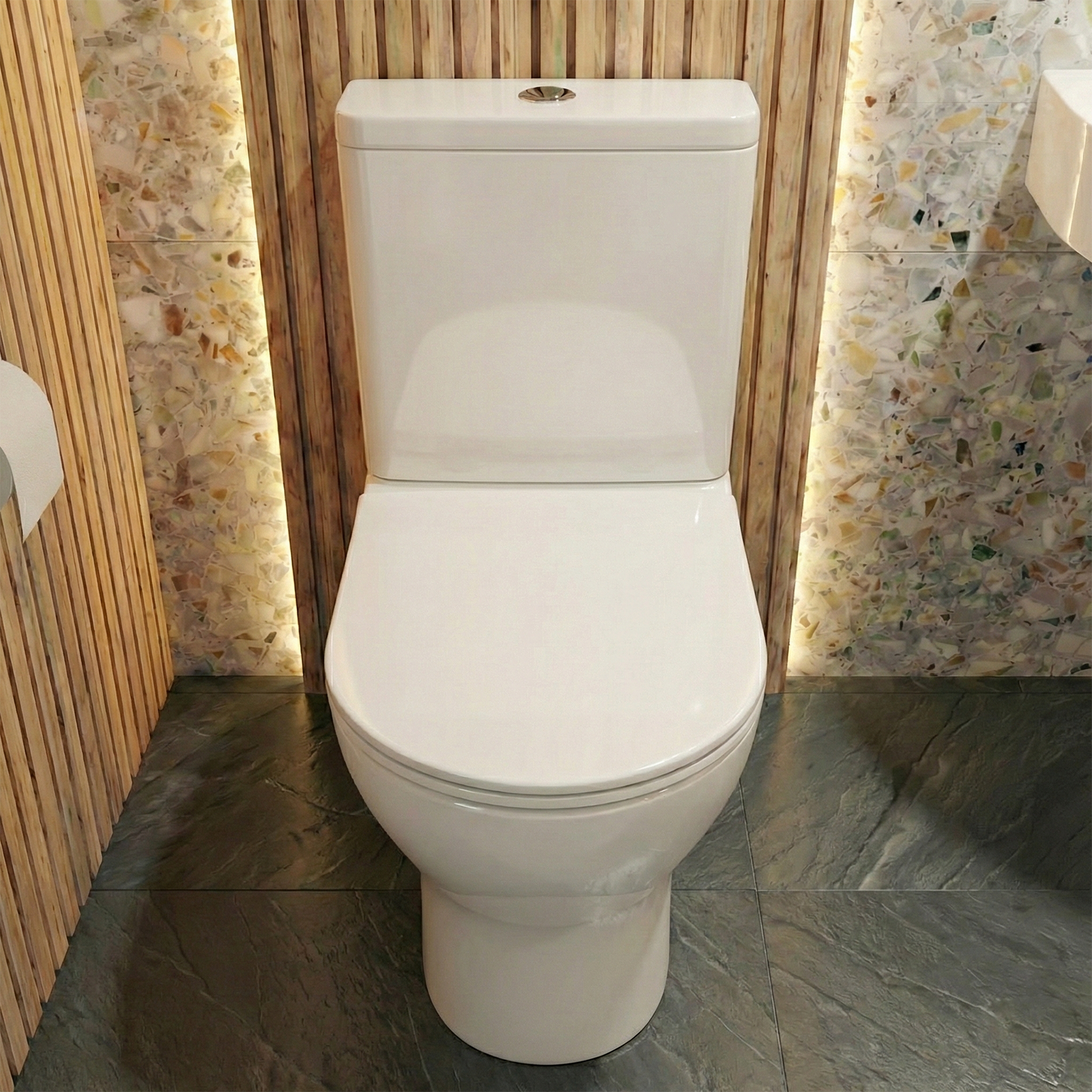 Alexa Cloakroom Close Coupled Toilet & Corner Wall Hung Basin Set