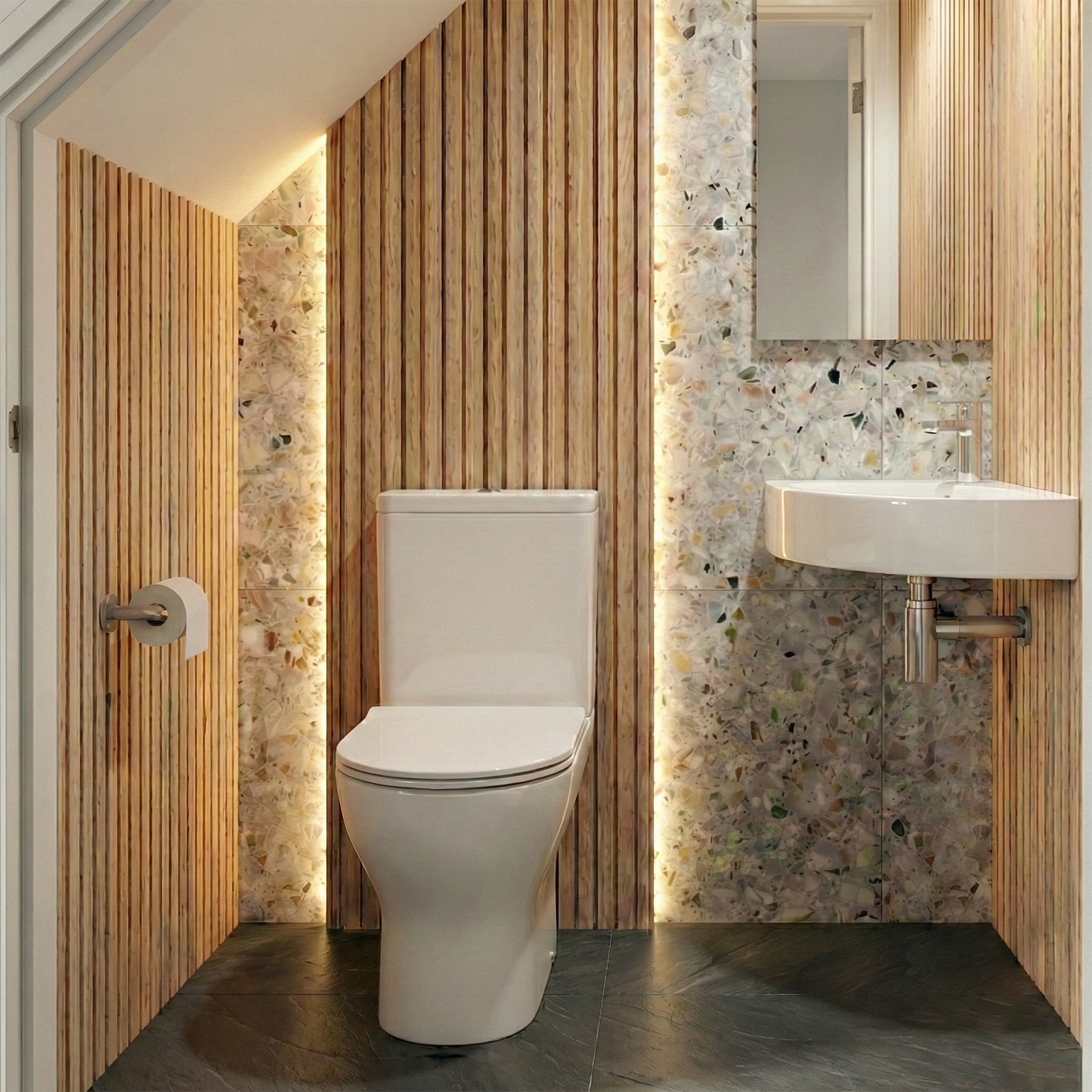 Alexa Cloakroom Close Coupled Toilet & Corner Wall Hung Basin Set