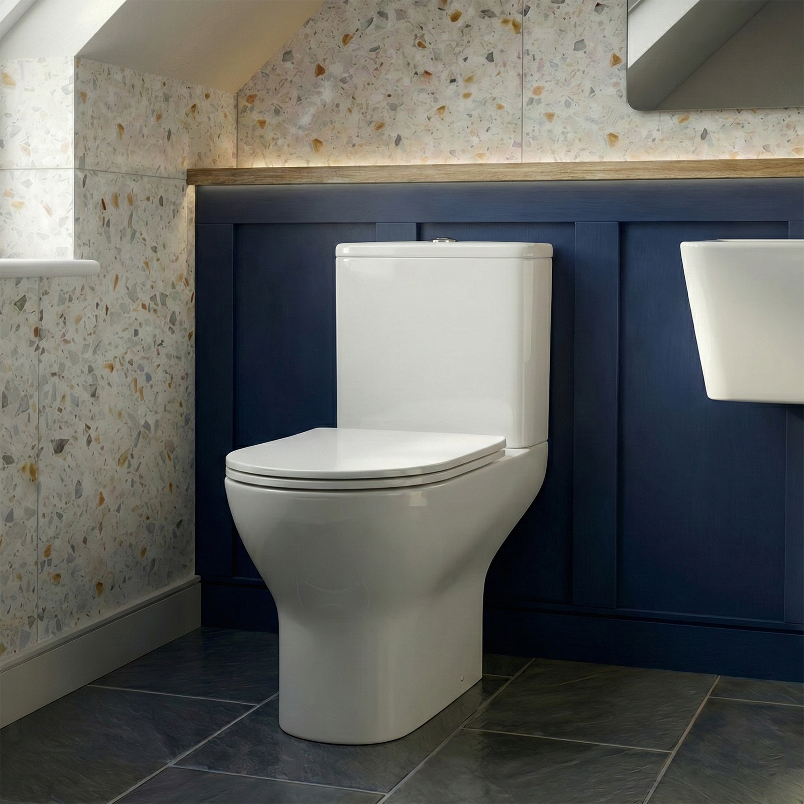 Alexa Cloakroom Close Coupled Toilet & 565mm Modern Wall Hung Rectangular Basin
