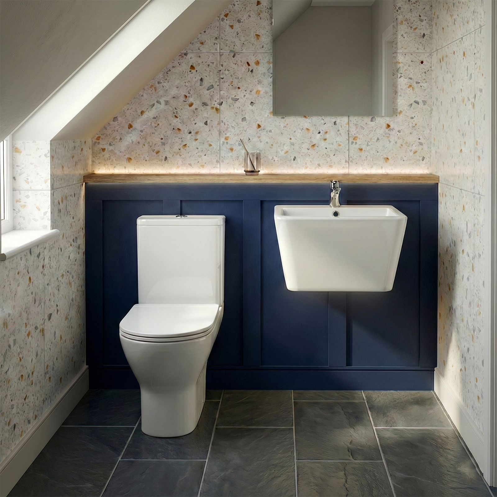 Alexa Cloakroom Close Coupled Toilet & 565mm Modern Wall Hung Rectangular Basin