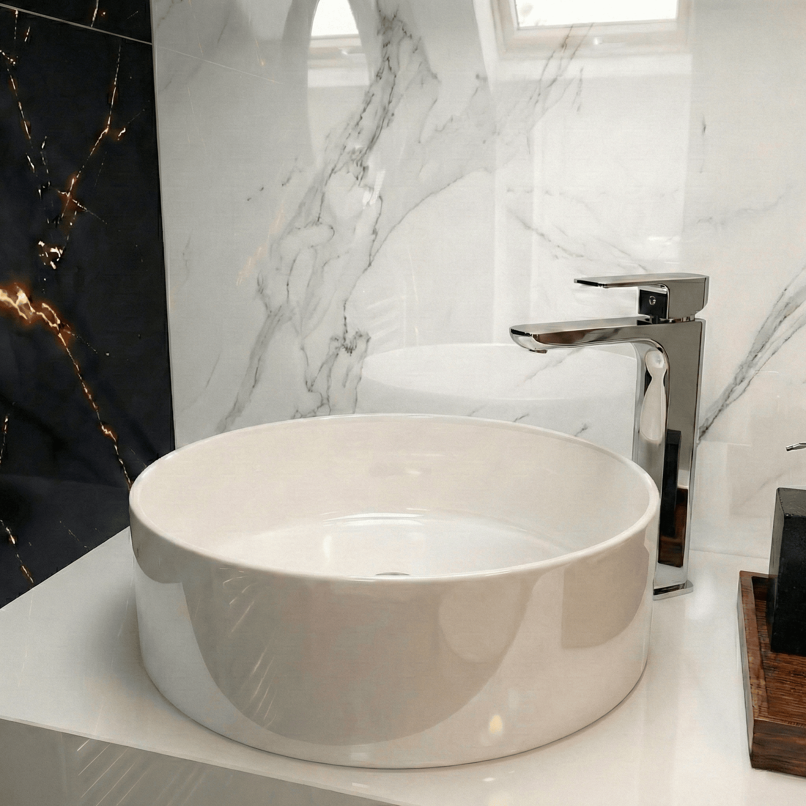 Alexa Cloakroom Rimless Close Coupled Toilet & 410mm Round Countertop Basin Sink
