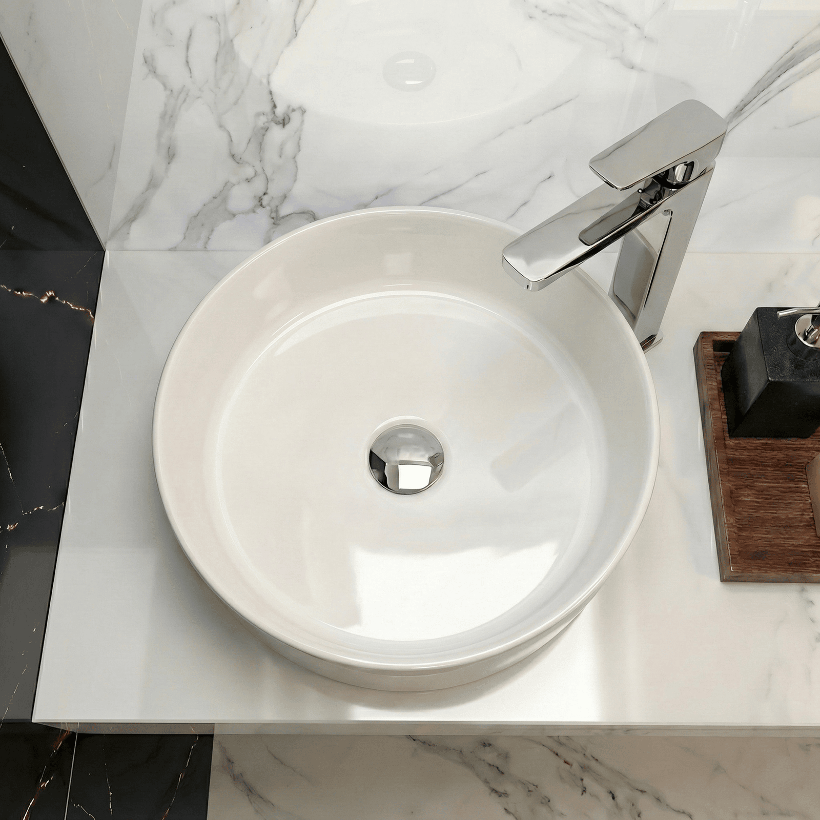Alexa Cloakroom Rimless Close Coupled Toilet & 410mm Round Countertop Basin Sink