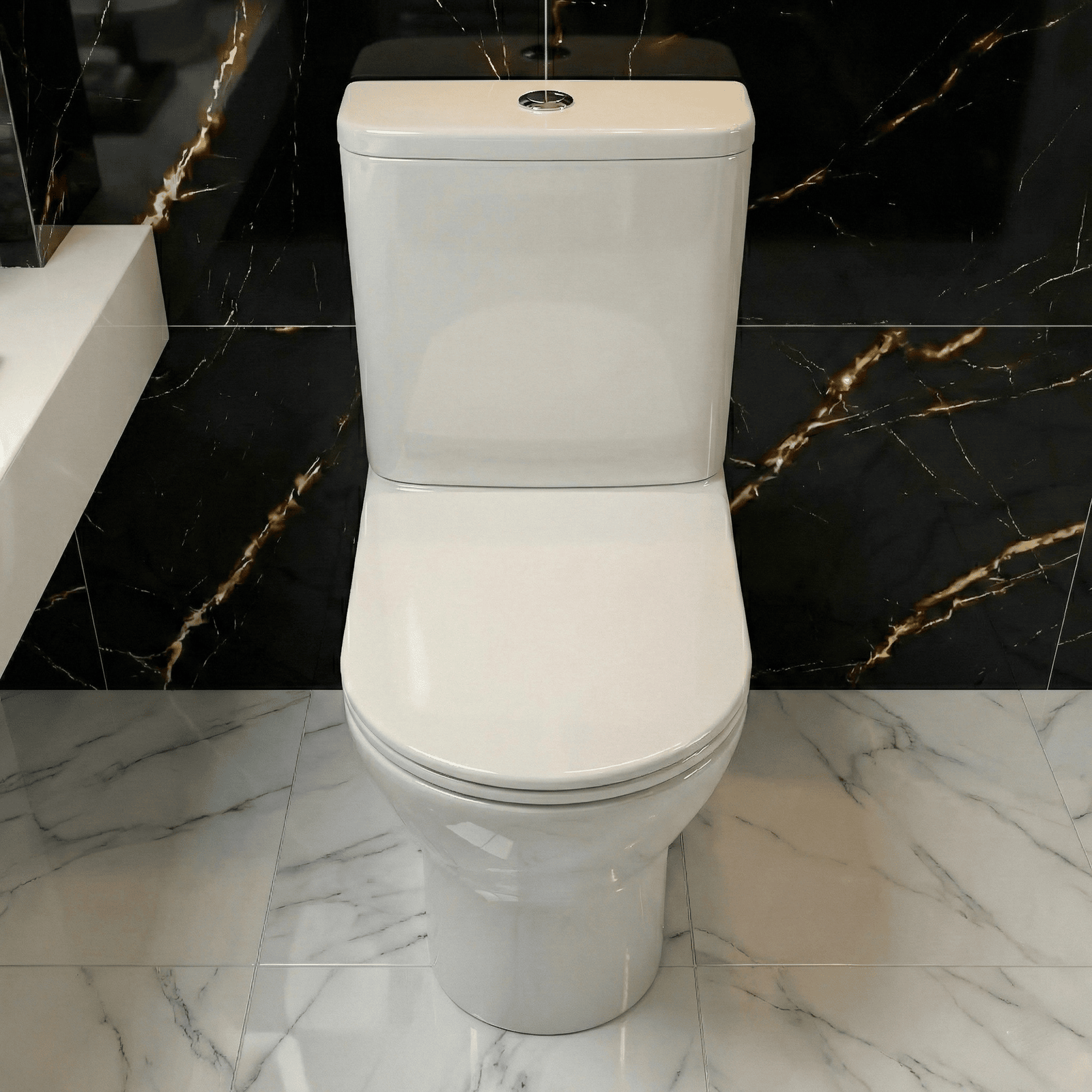 Alexa Cloakroom Rimless Close Coupled Toilet & 410mm Round Countertop Basin Sink