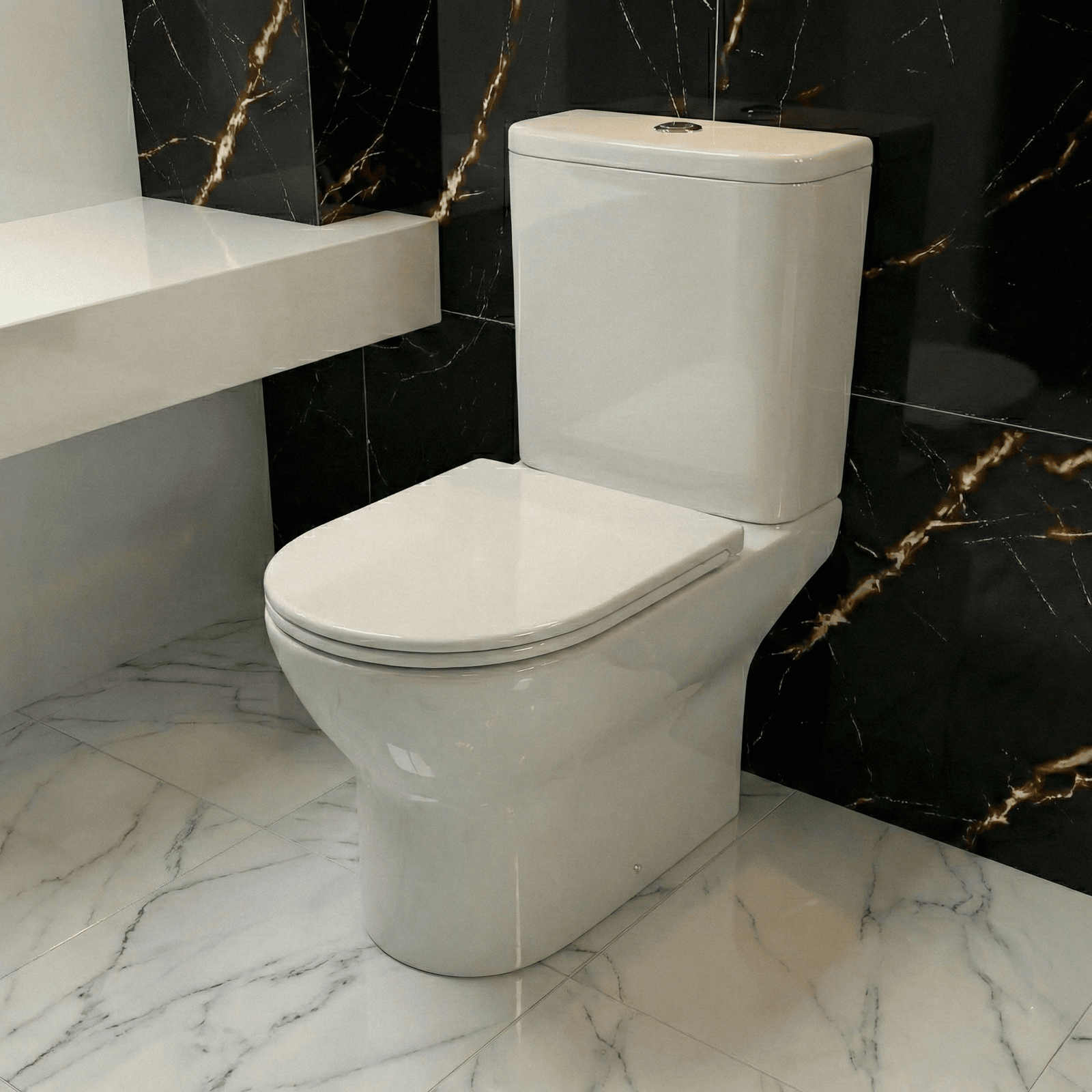 Alexa Cloakroom Rimless Close Coupled Toilet & 410mm Round Countertop Basin Sink