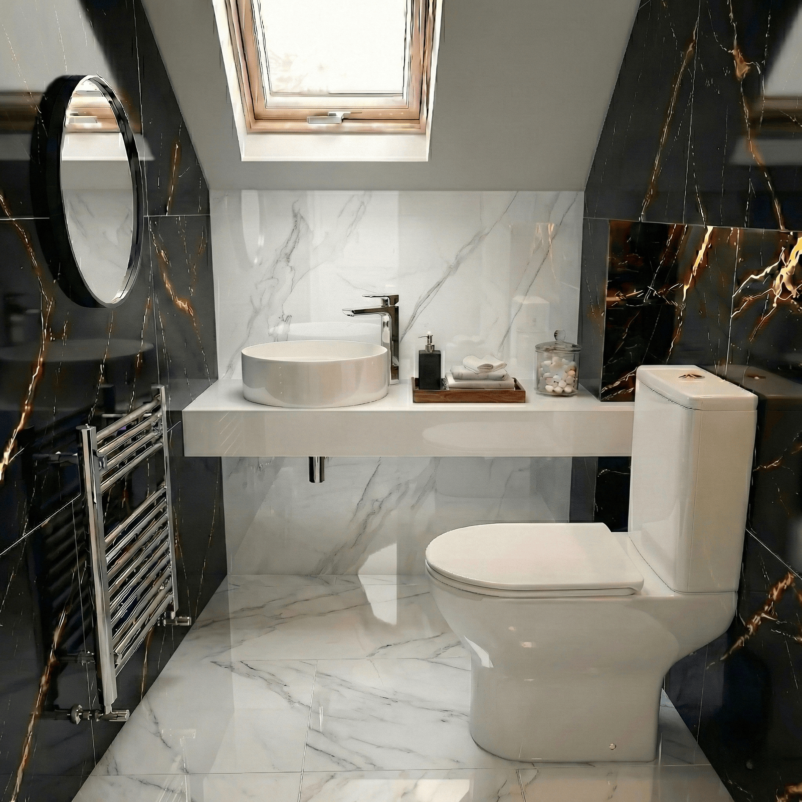 Alexa Cloakroom Rimless Close Coupled Toilet & 410mm Round Countertop Basin Sink