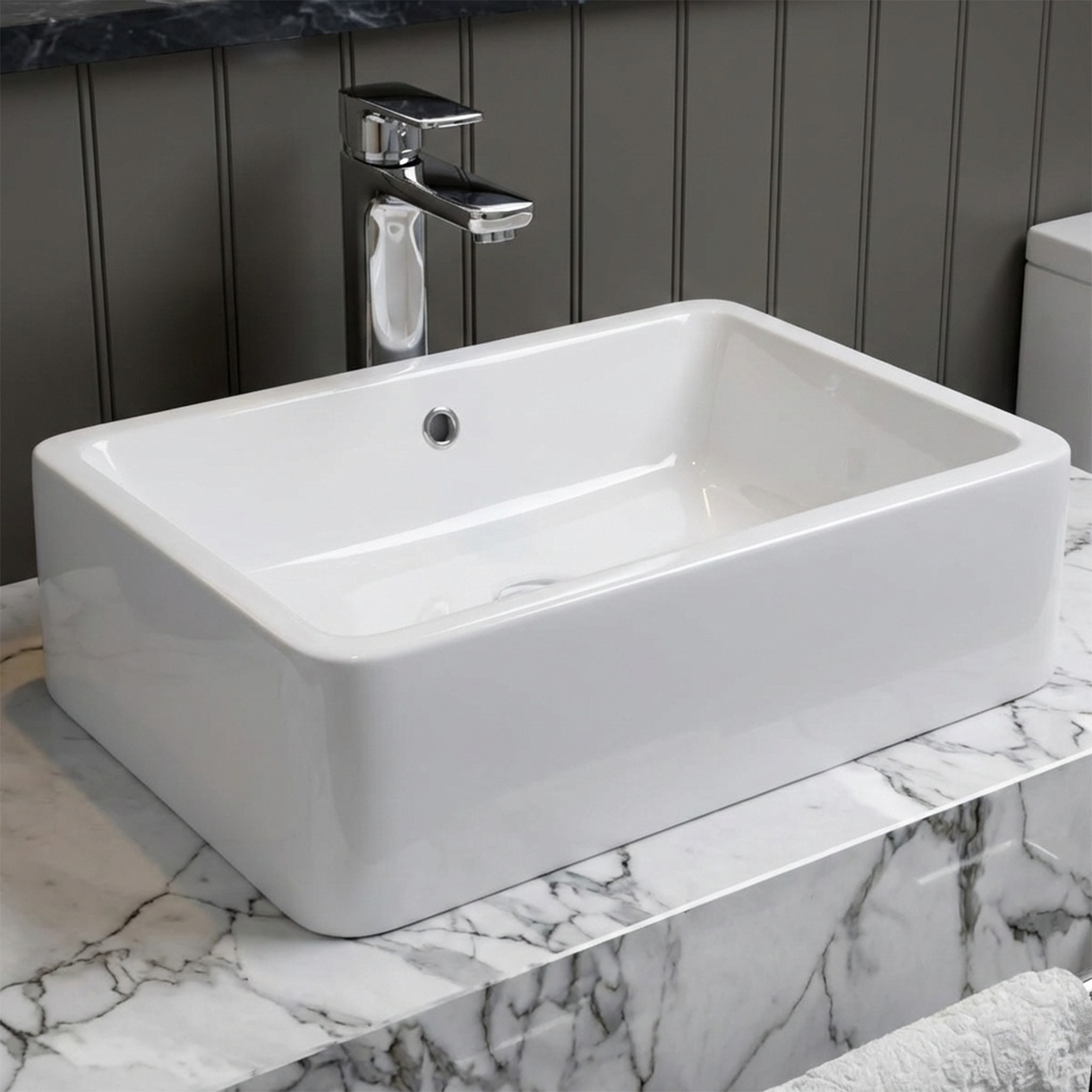 Alexa Cloakroom Rimless Close Coupled Toilet & 510x360mm Rectangular Countertop Basin