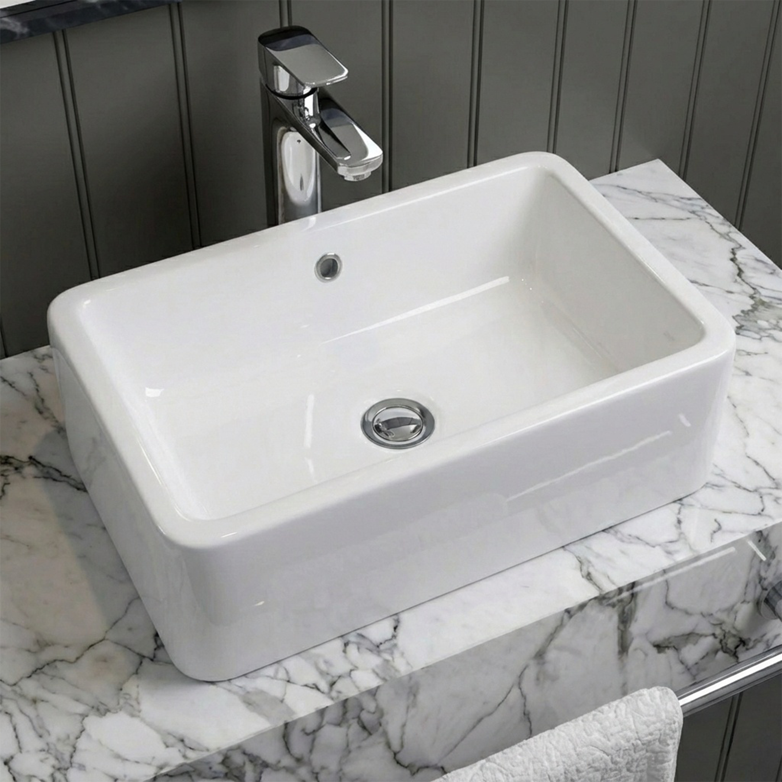 Alexa Cloakroom Rimless Close Coupled Toilet & 510x360mm Rectangular Countertop Basin