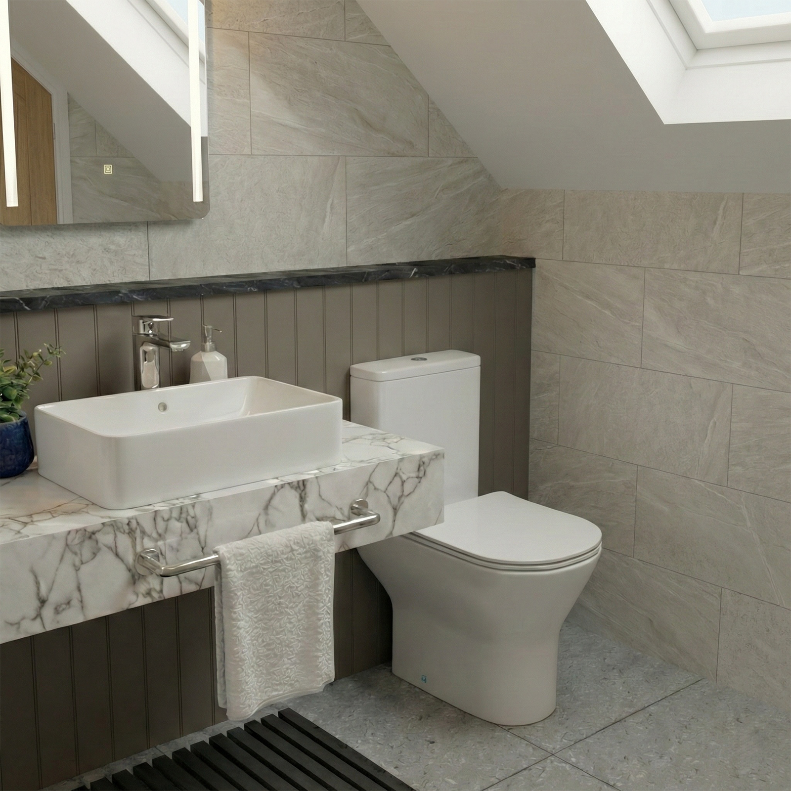Alexa Cloakroom Rimless Close Coupled Toilet & 510x360mm Rectangular Countertop Basin