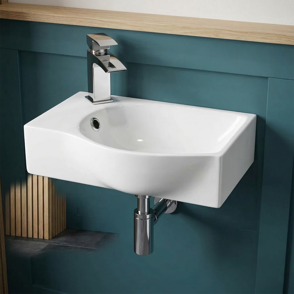 Alexa Retangular Alexa Cloakroom Rimless Close Coupled Toilet & 400mm Wall Hung Left Ha
