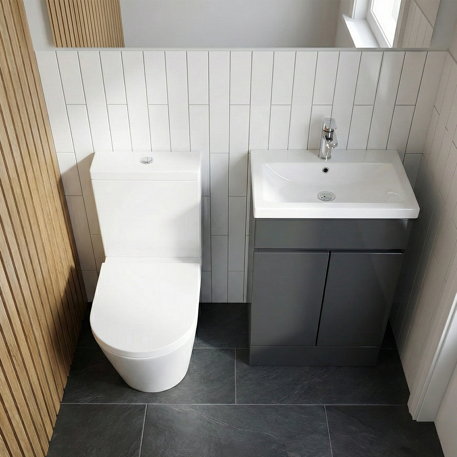 Alaska Cloakroom 500mm Freestanding PVC Vanity Basin Unit & Close Coupled Toilet