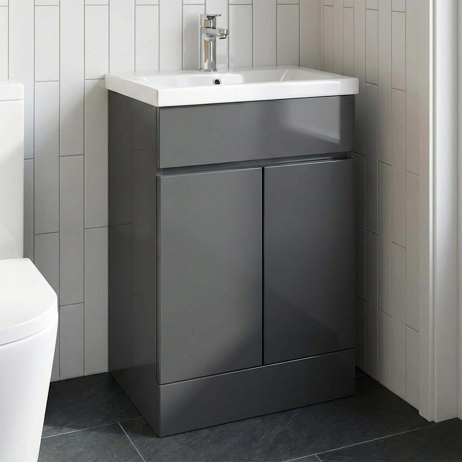 Alaska Cloakroom 500mm Freestanding PVC Vanity Basin Unit & Close Coupled Toilet