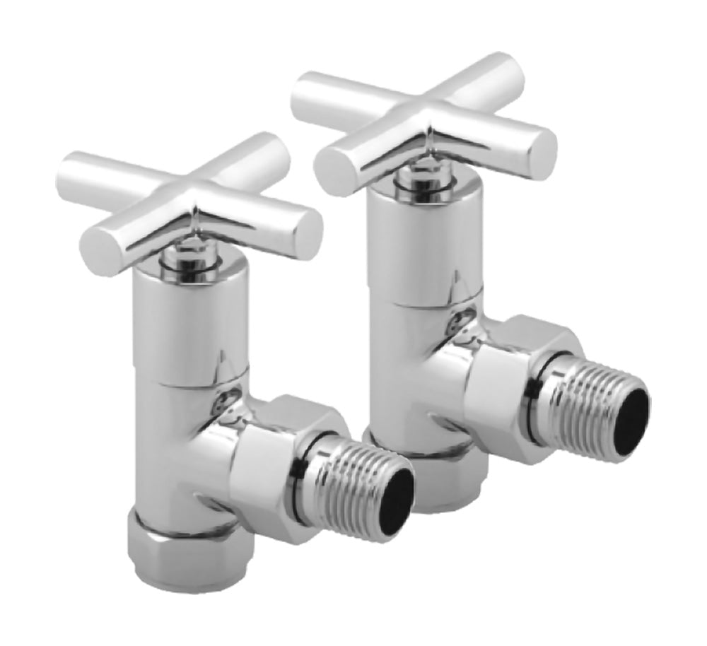 Cross Angled Round Pair Radiator Valves 15mm