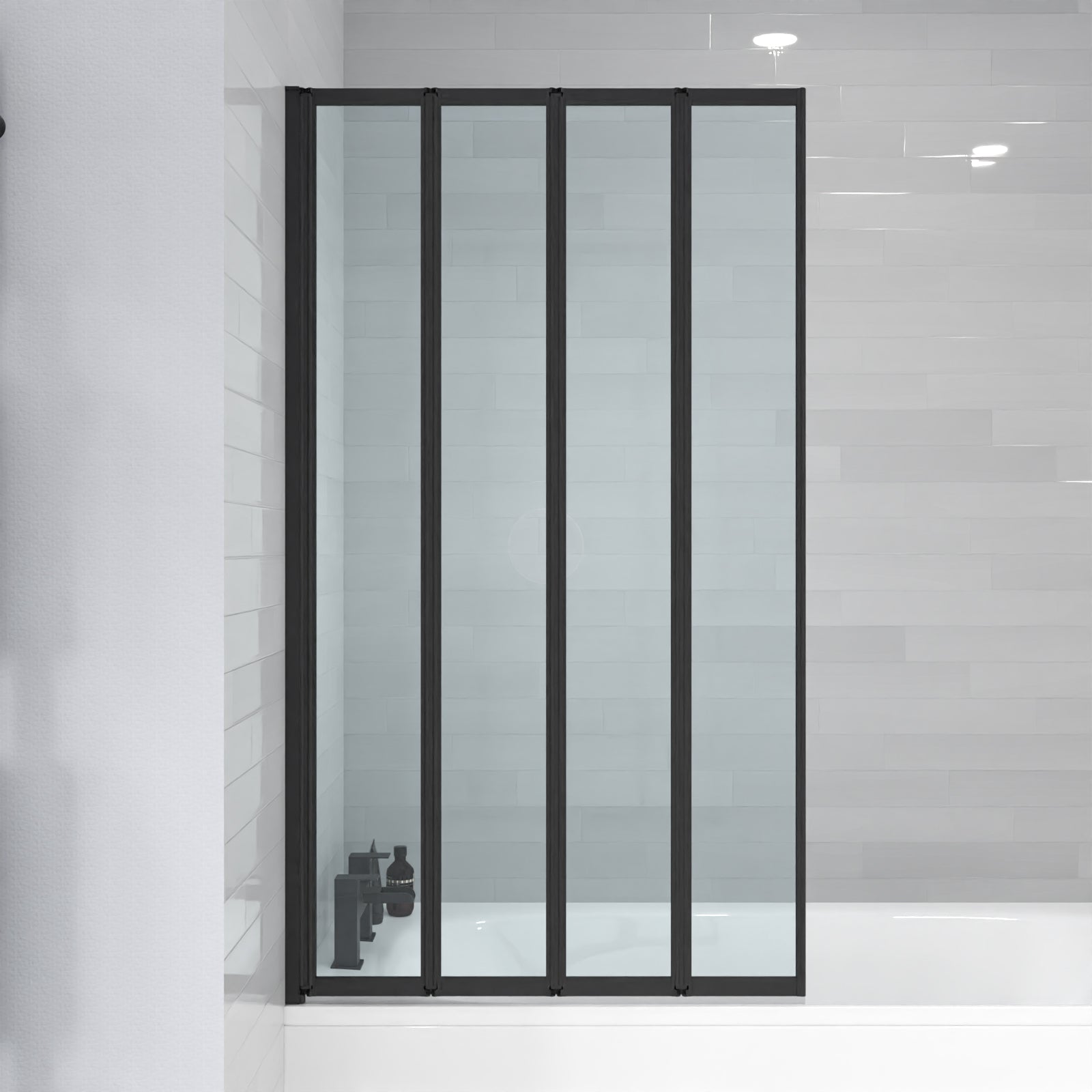 Parga 800 x 1400 mm 4 Fold Door Bath Shower Screen Black Frame