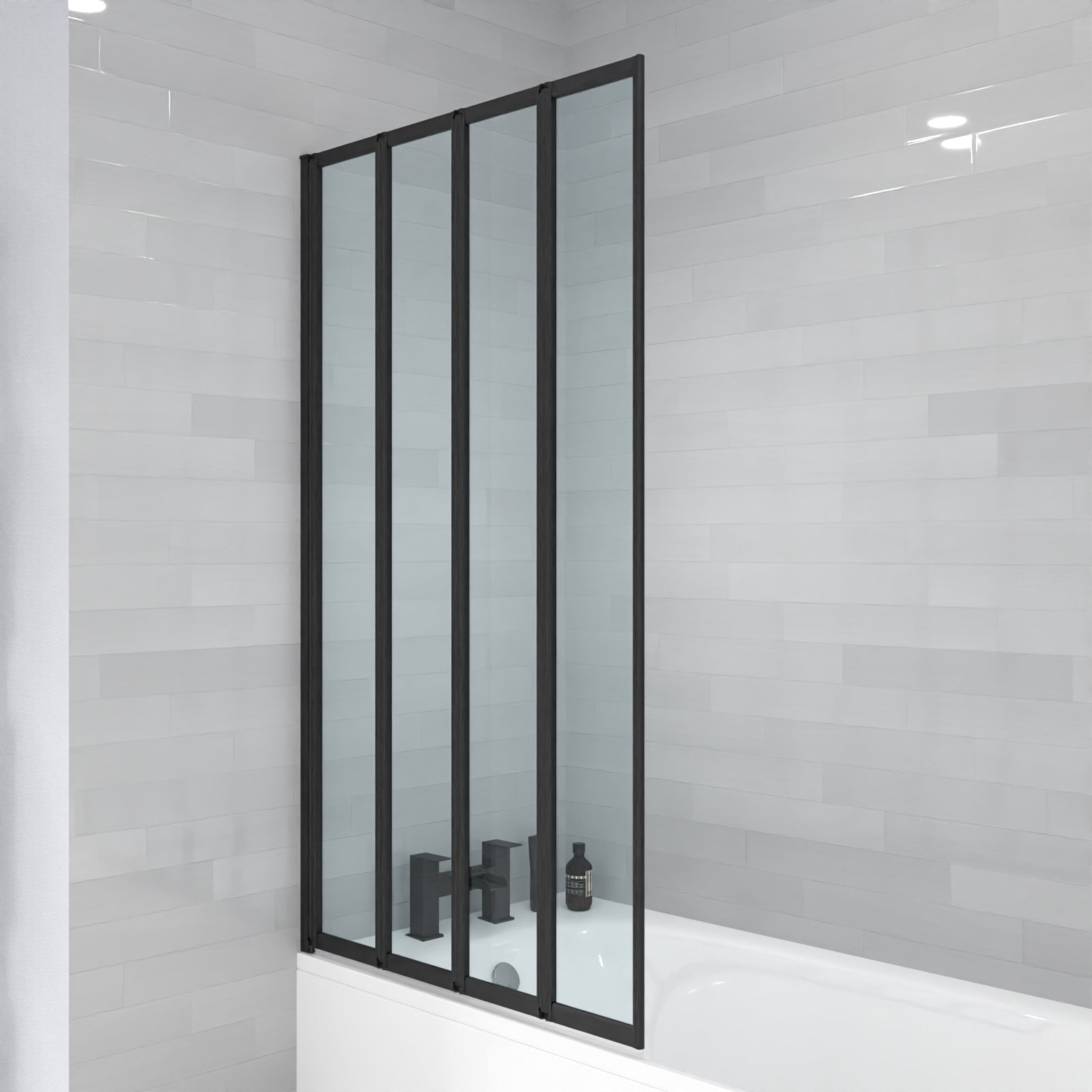 Parga 800 x 1400 mm 4 Fold Door Bath Shower Screen Black Frame