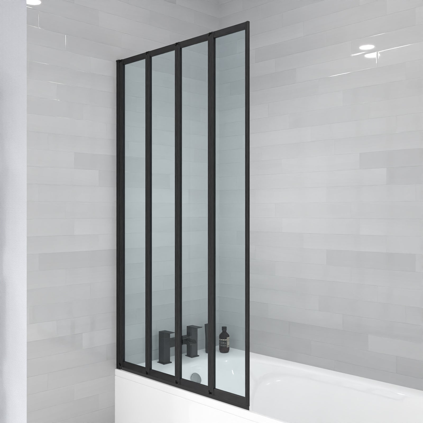 Parga 800 x 1400 mm 4 Fold Door Bath Shower Screen Black Frame