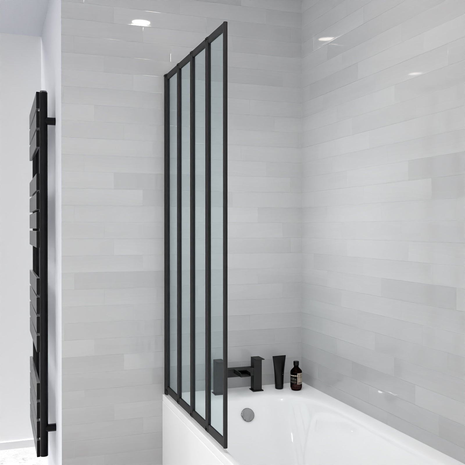 Parga 800 x 1400 mm 4 Fold Door Bath Shower Screen Black Frame