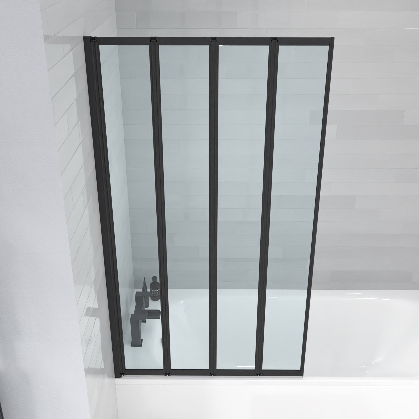 Parga 800 x 1400 mm 4 Fold Door Bath Shower Screen Black Frame