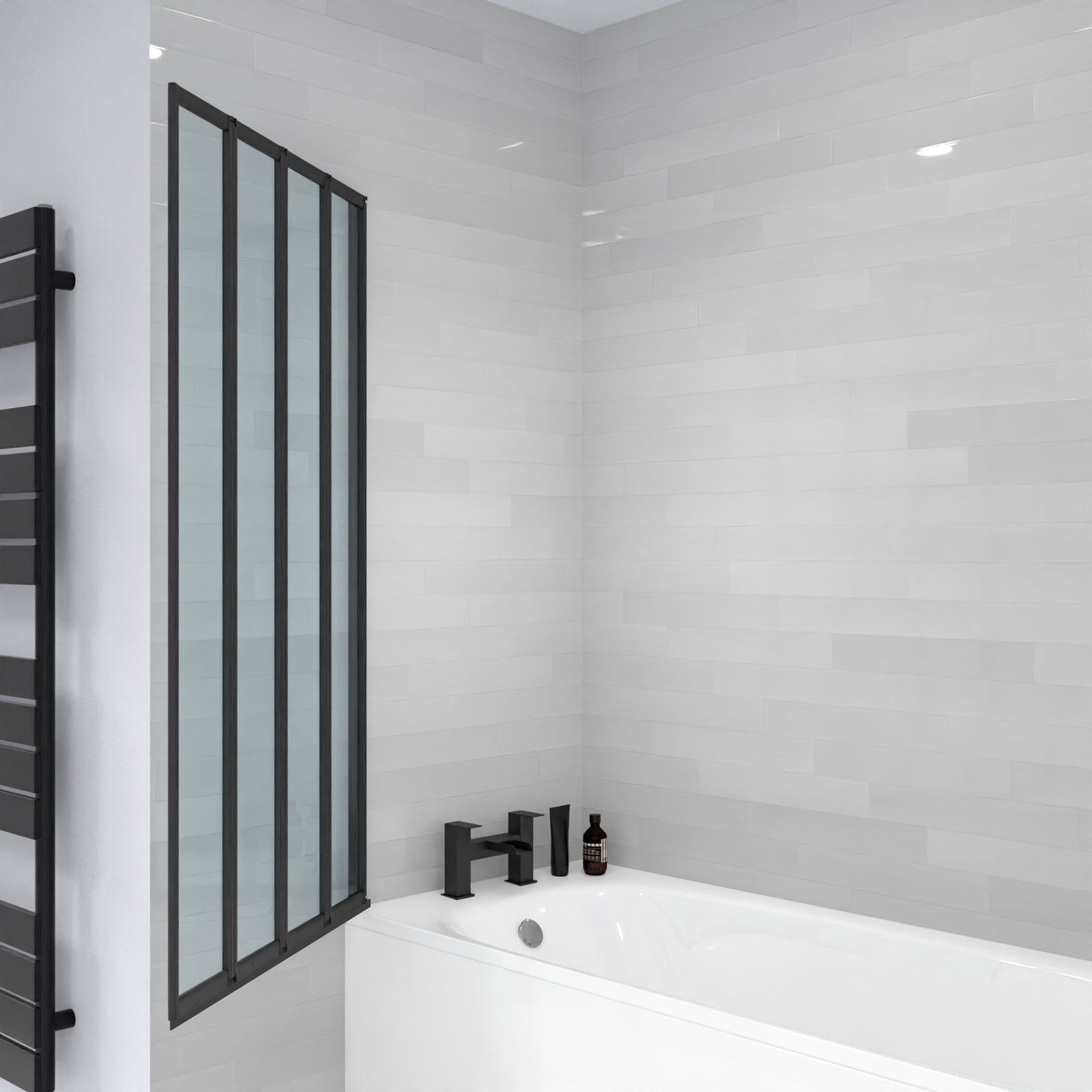 Parga 800 x 1400 mm 4 Fold Door Bath Shower Screen Black Frame