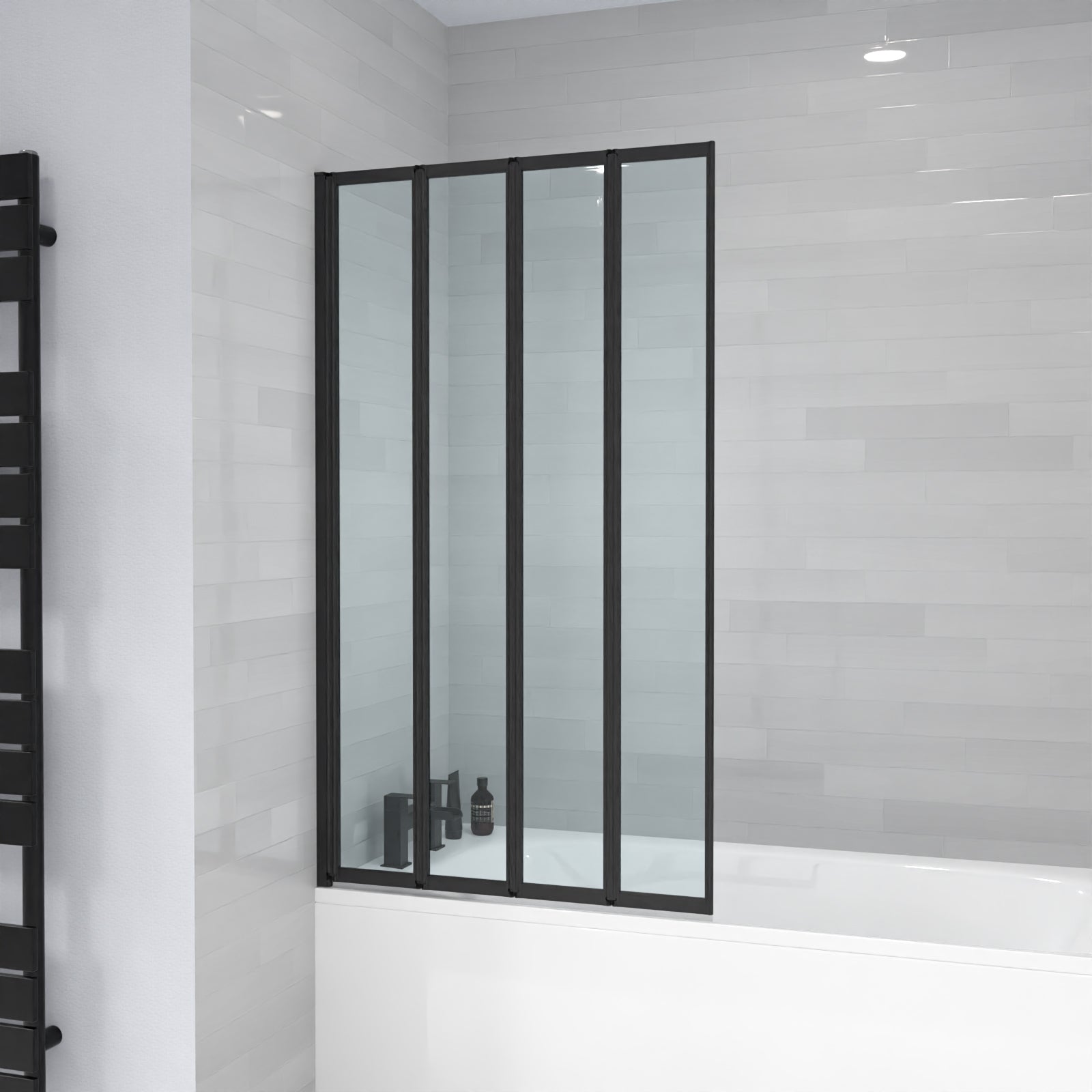 Parga 800 x 1400 mm 4 Fold Door Bath Shower Screen Black Frame