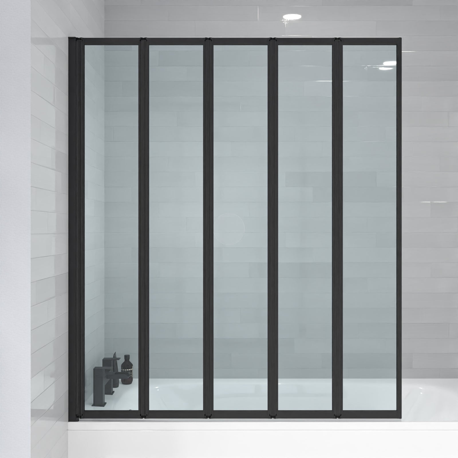 Parga 1200 x 1400 mm 5 Fold Door Bath Shower Screen Black Frame