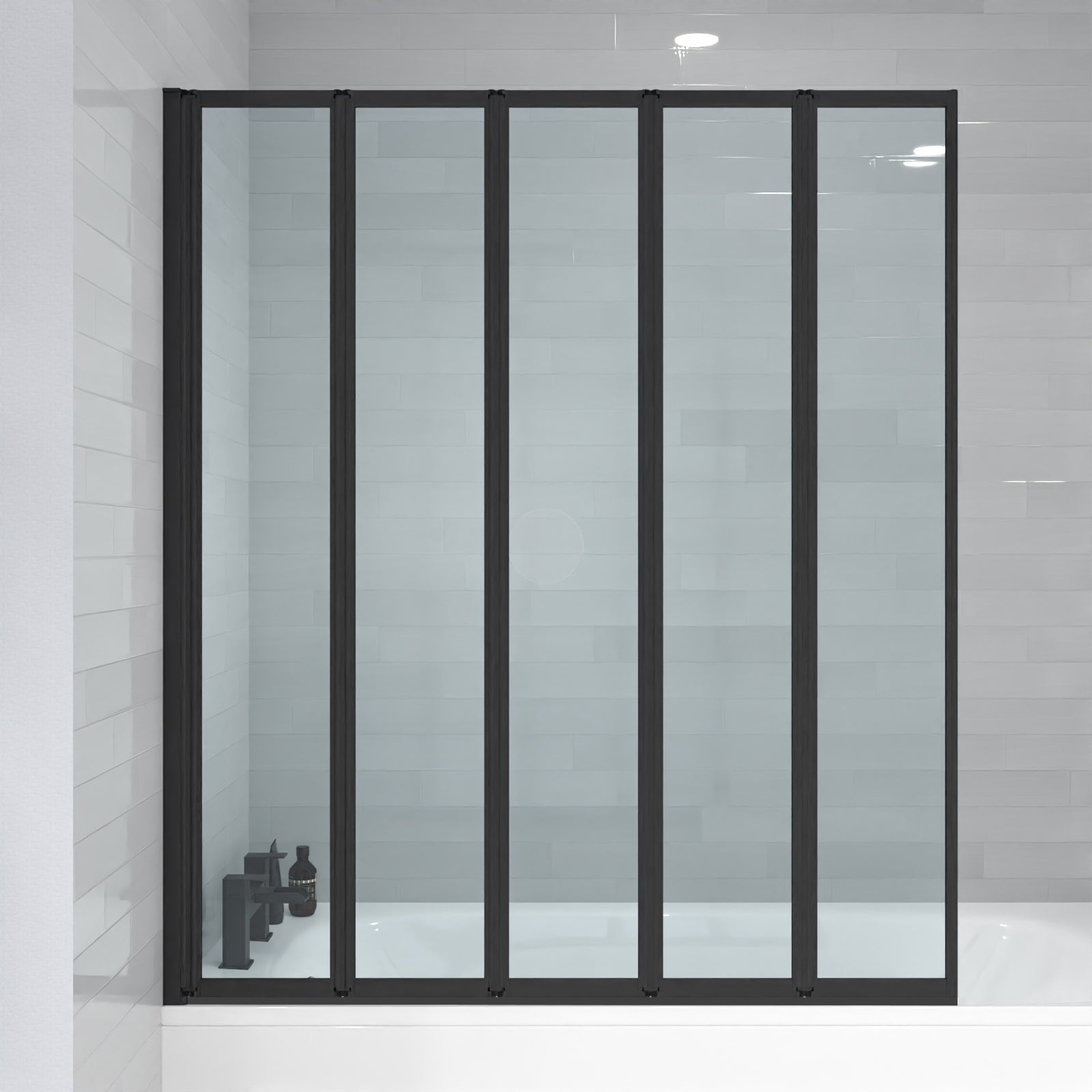 Parga 1200 x 1400 mm 5 Fold Door Bath Shower Screen Black Frame