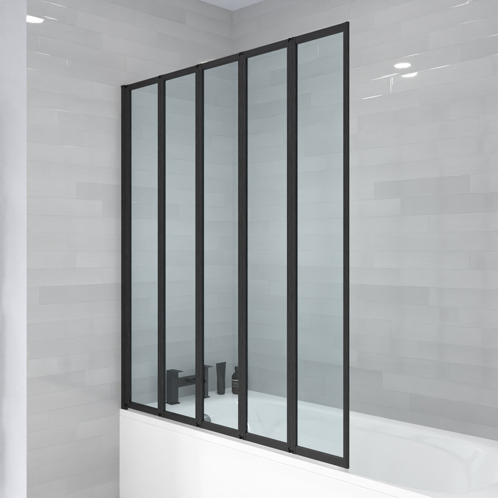 Parga 1200 x 1400 mm 5 Fold Door Bath Shower Screen Black Frame