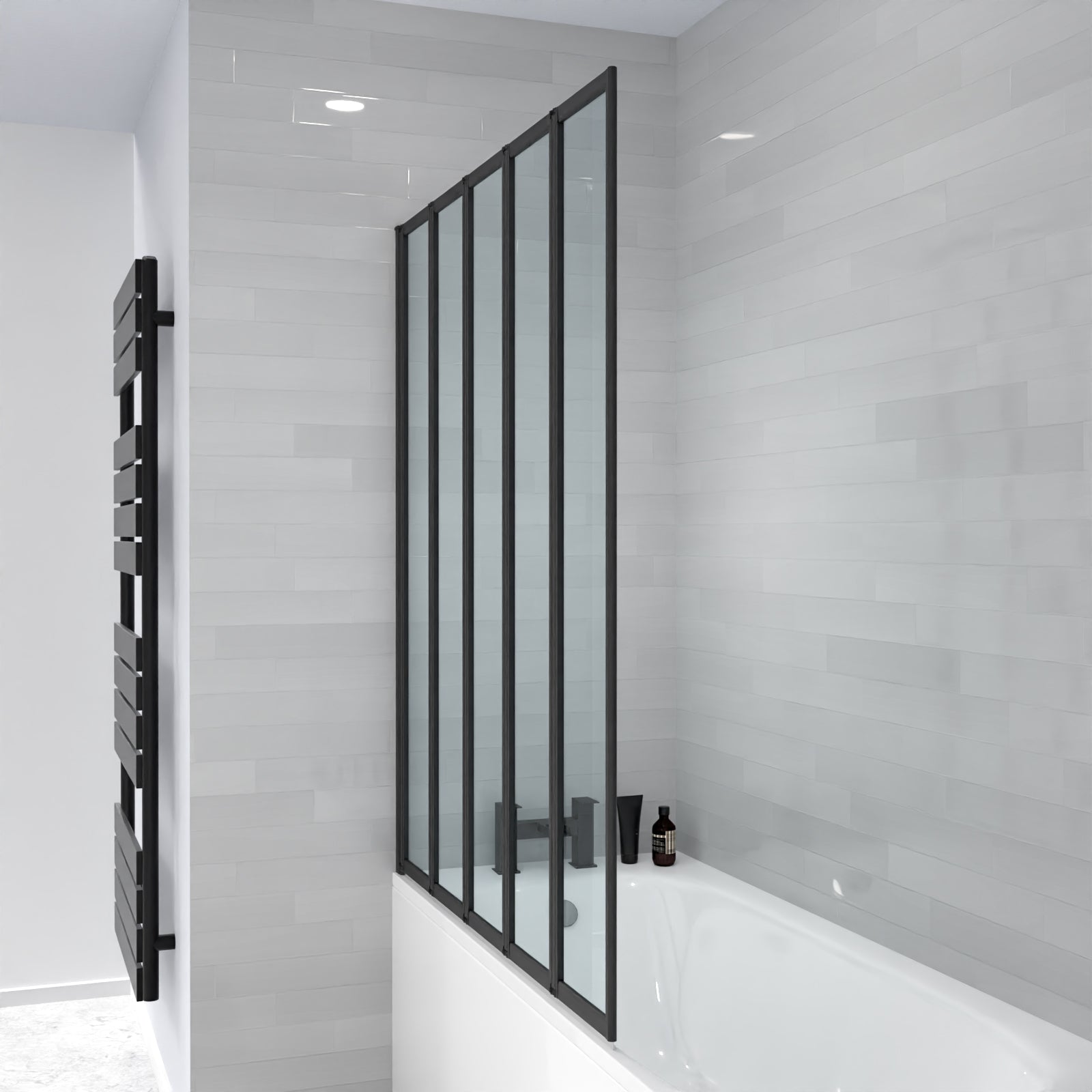 Parga 1200 x 1400 mm 5 Fold Door Bath Shower Screen Black Frame