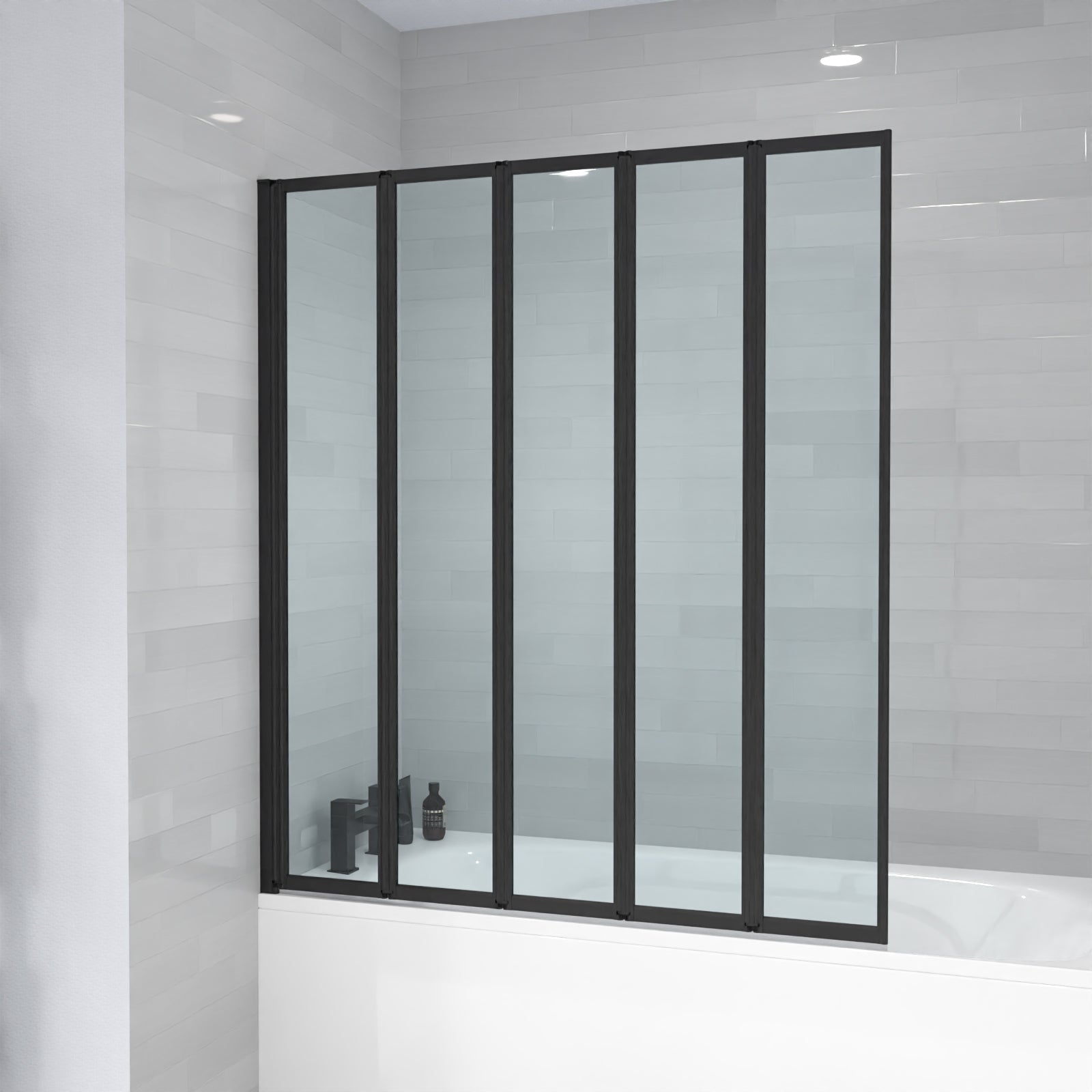 Parga 1200 x 1400 mm 5 Fold Door Bath Shower Screen Black Frame