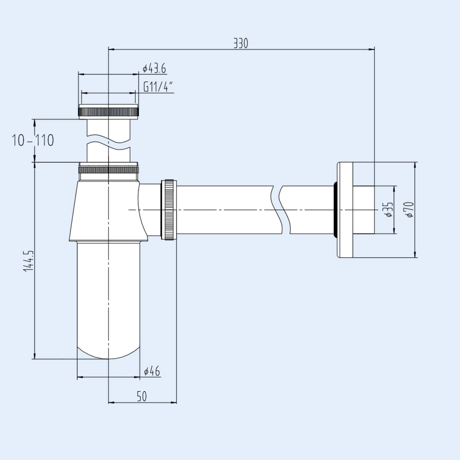 Bathroom Standard Basin Sink Chrome Round Bottle Trap Waste