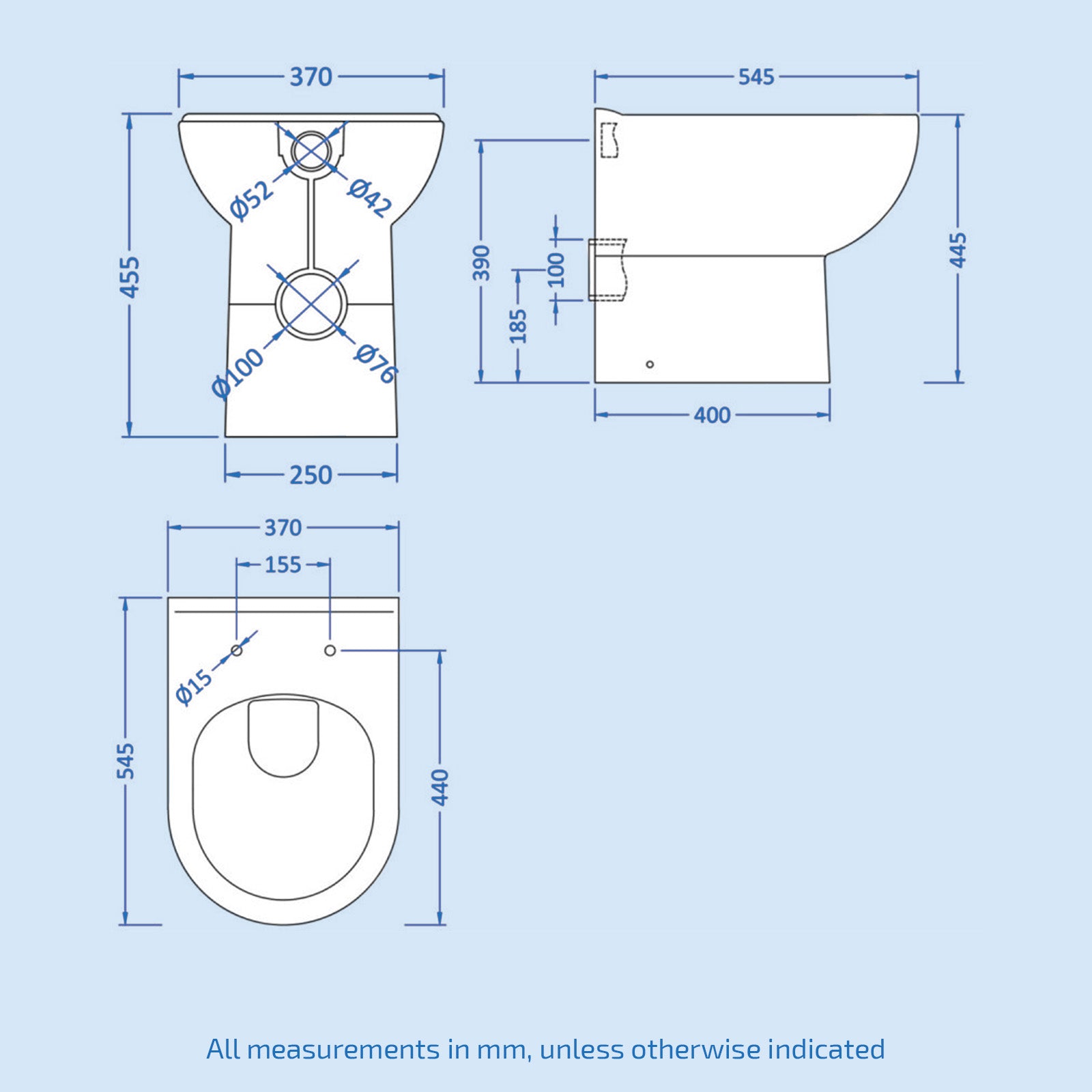 Ellen 550mm White Basin Vanity, WC Unit, Rimless BTW Toilet & Bath Set