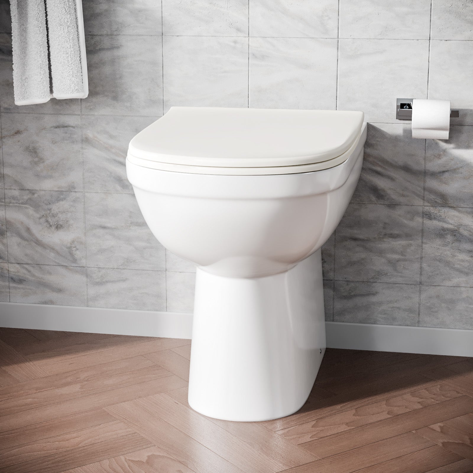 Modern Rimless Comfort Height Back to Wall Toilet with Soft Close Seat White