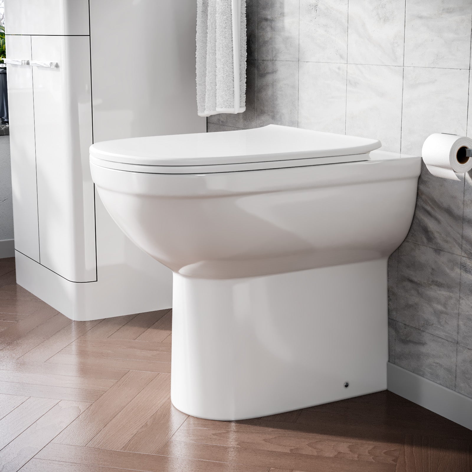 Modern Rimless Comfort Height Back to Wall Toilet with Soft Close Seat White