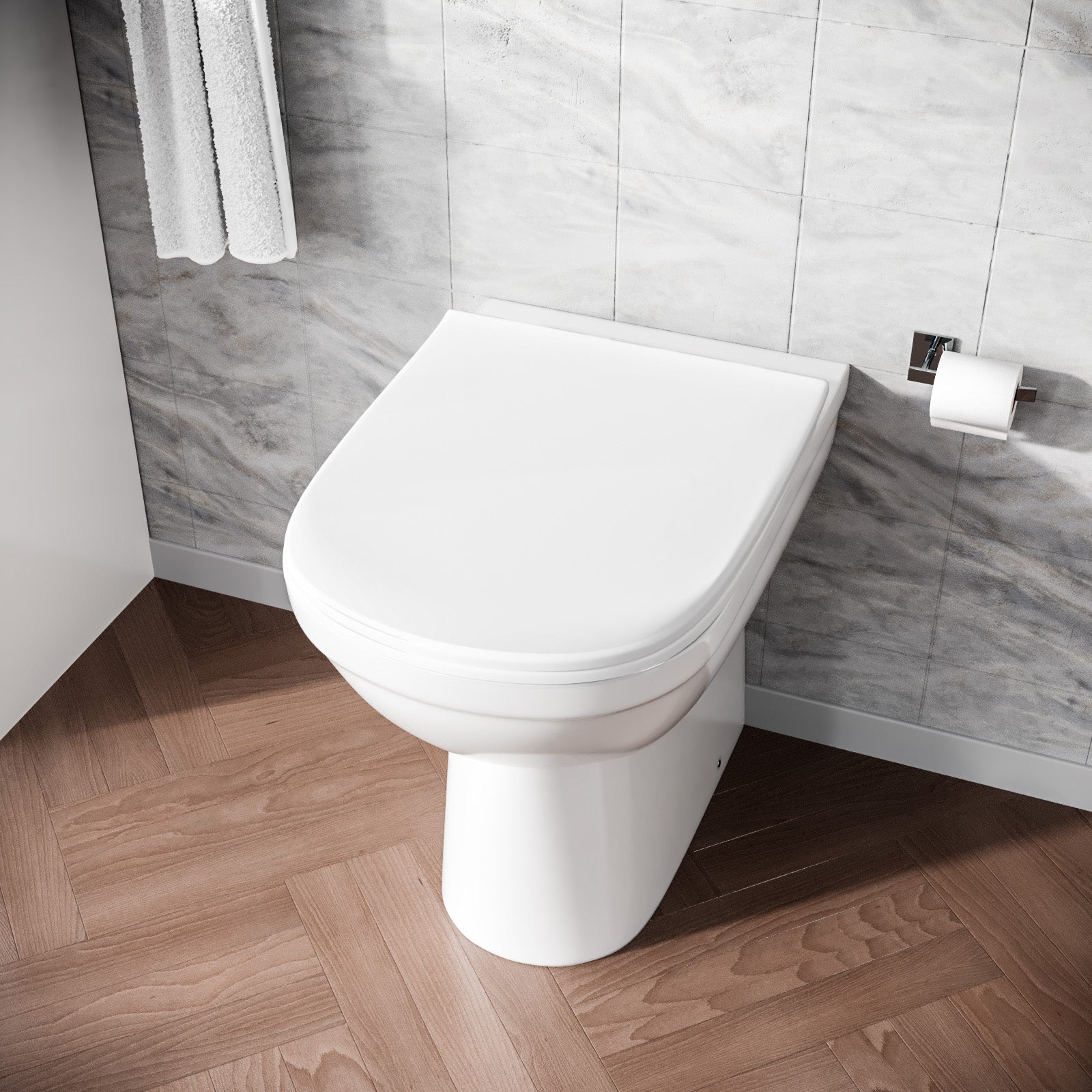 Modern Rimless Comfort Height Back to Wall Toilet with Soft Close Seat White