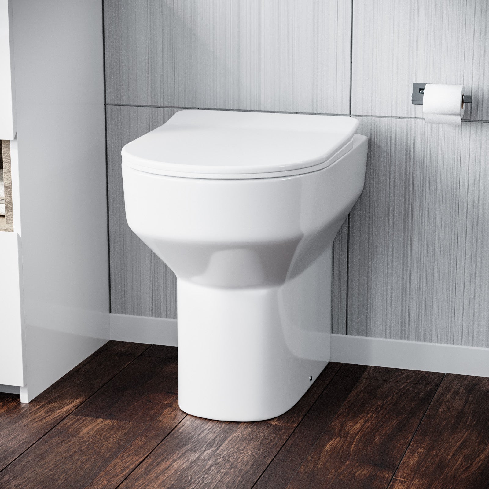 Modern White Comfort Height Back to Wall Toilet with Soft Close Seat