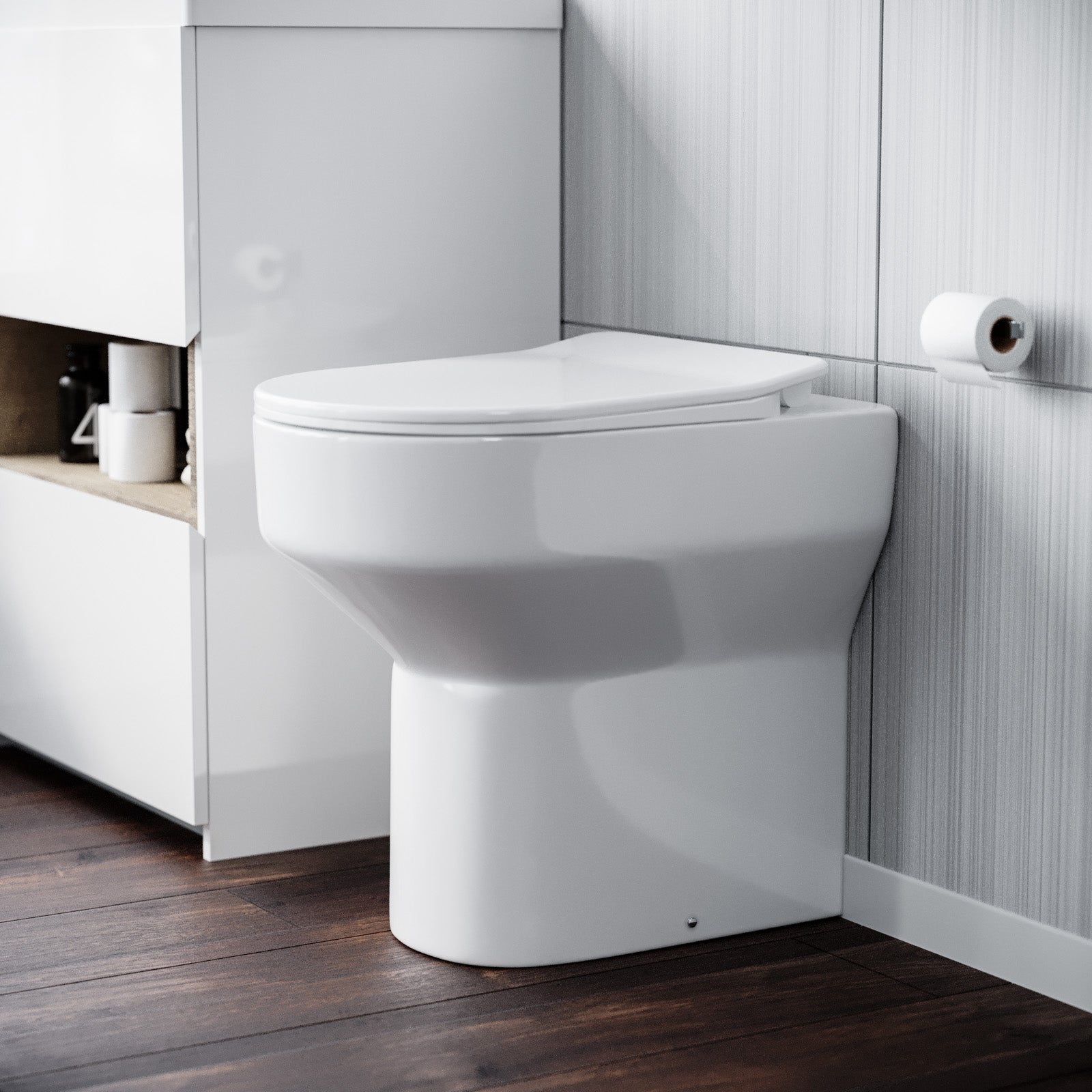 Modern White Comfort Height Back to Wall Toilet with Soft Close Seat