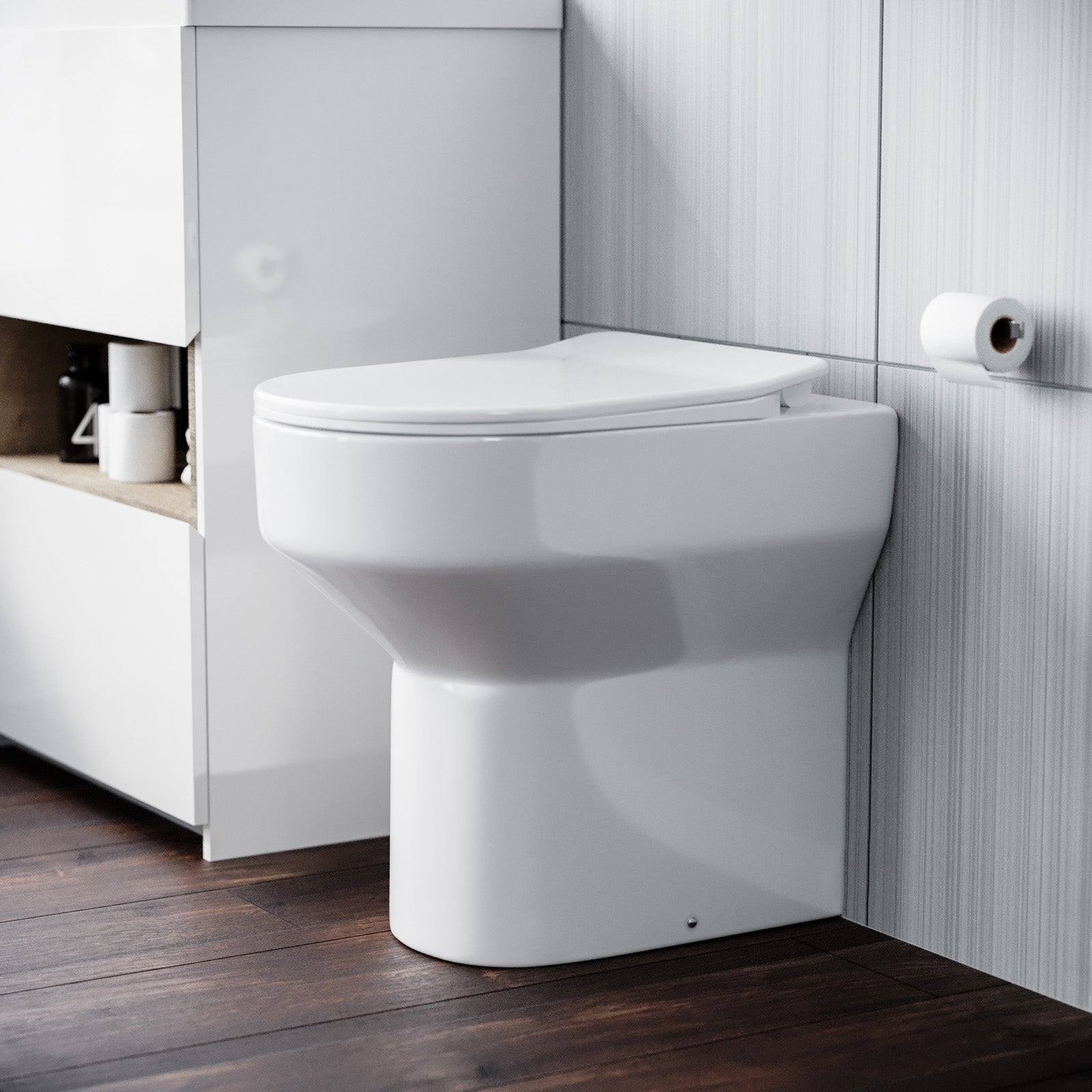 Modern White Comfort Height Back to Wall Toilet with Soft Close Seat