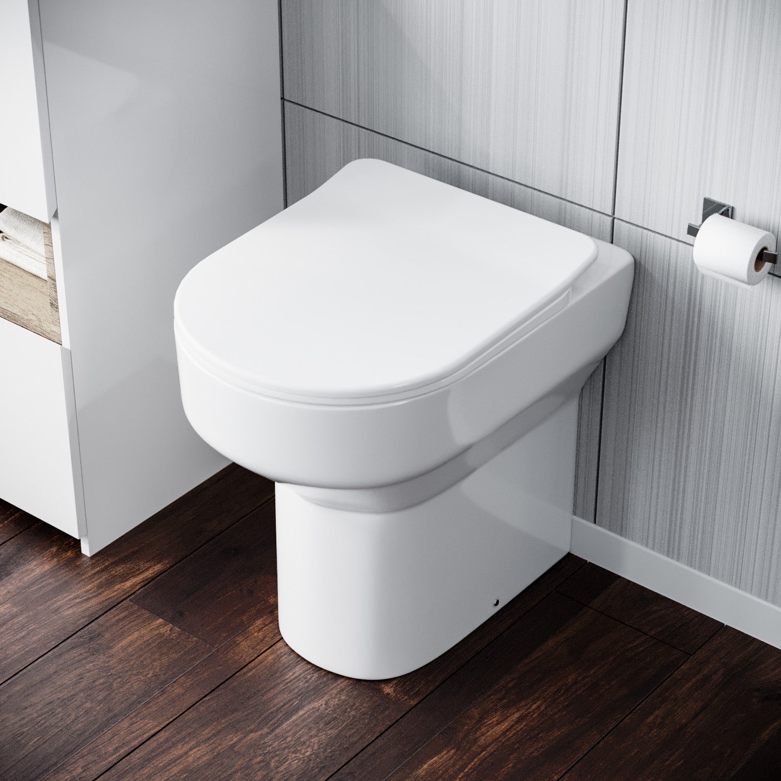 Modern White Comfort Height Back to Wall Toilet with Soft Close Seat