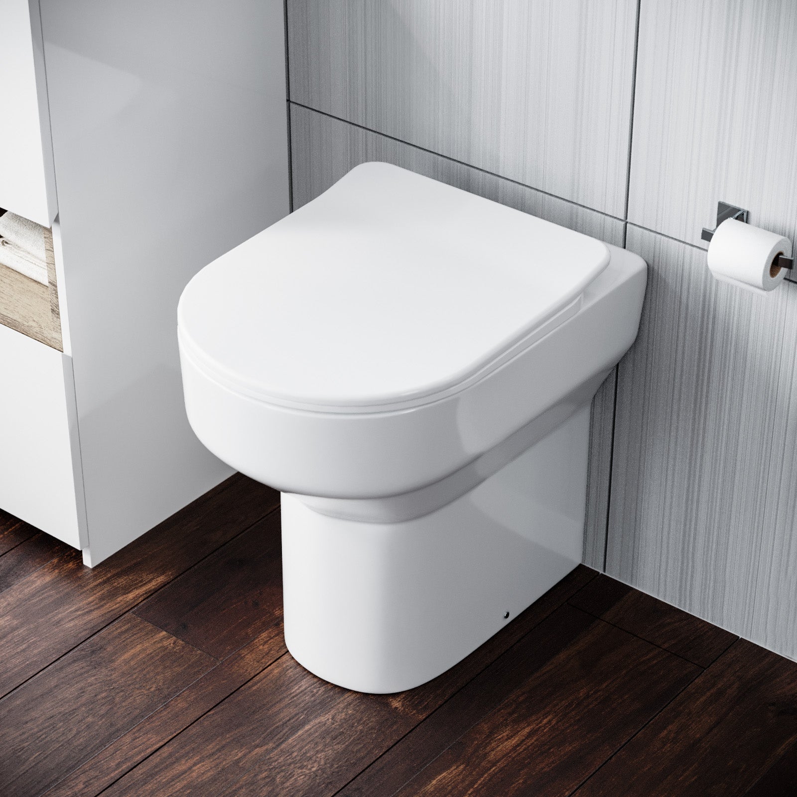 Modern White Comfort Height Back to Wall Toilet with Soft Close Seat