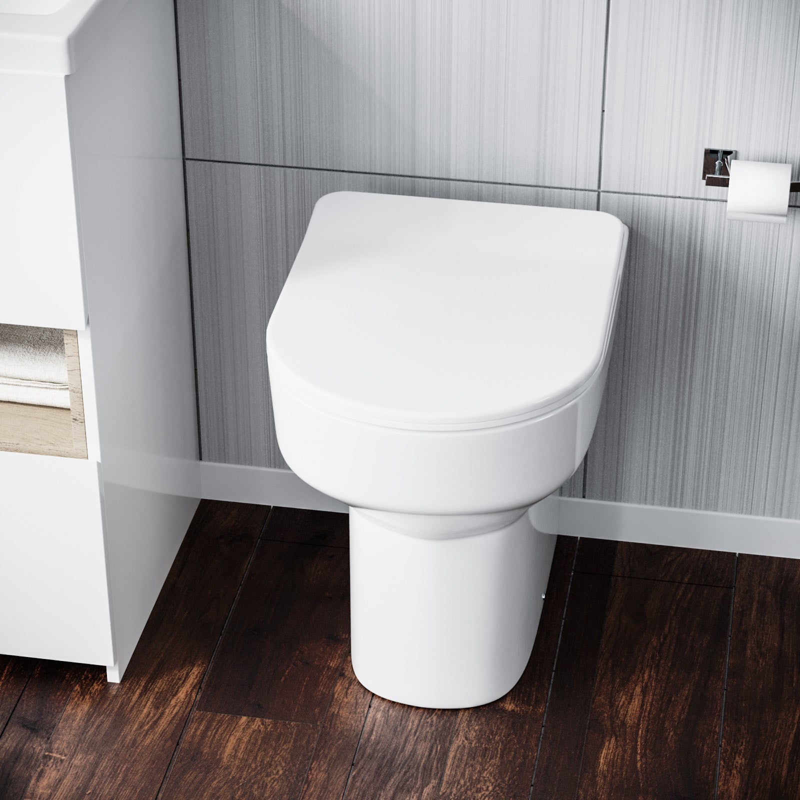 Modern White Comfort Height Back to Wall Toilet with Soft Close Seat