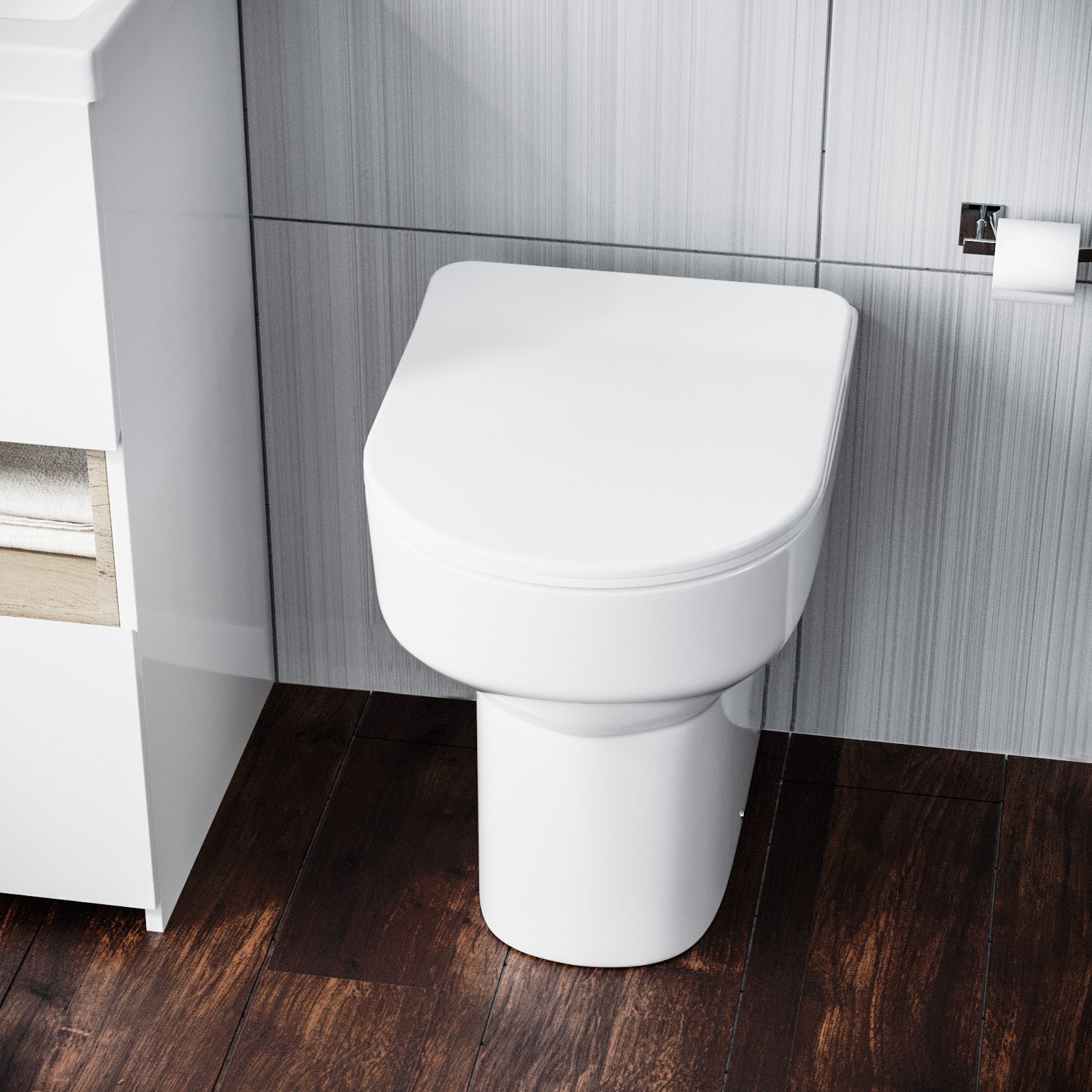 Modern White Comfort Height Back to Wall Toilet with Soft Close Seat